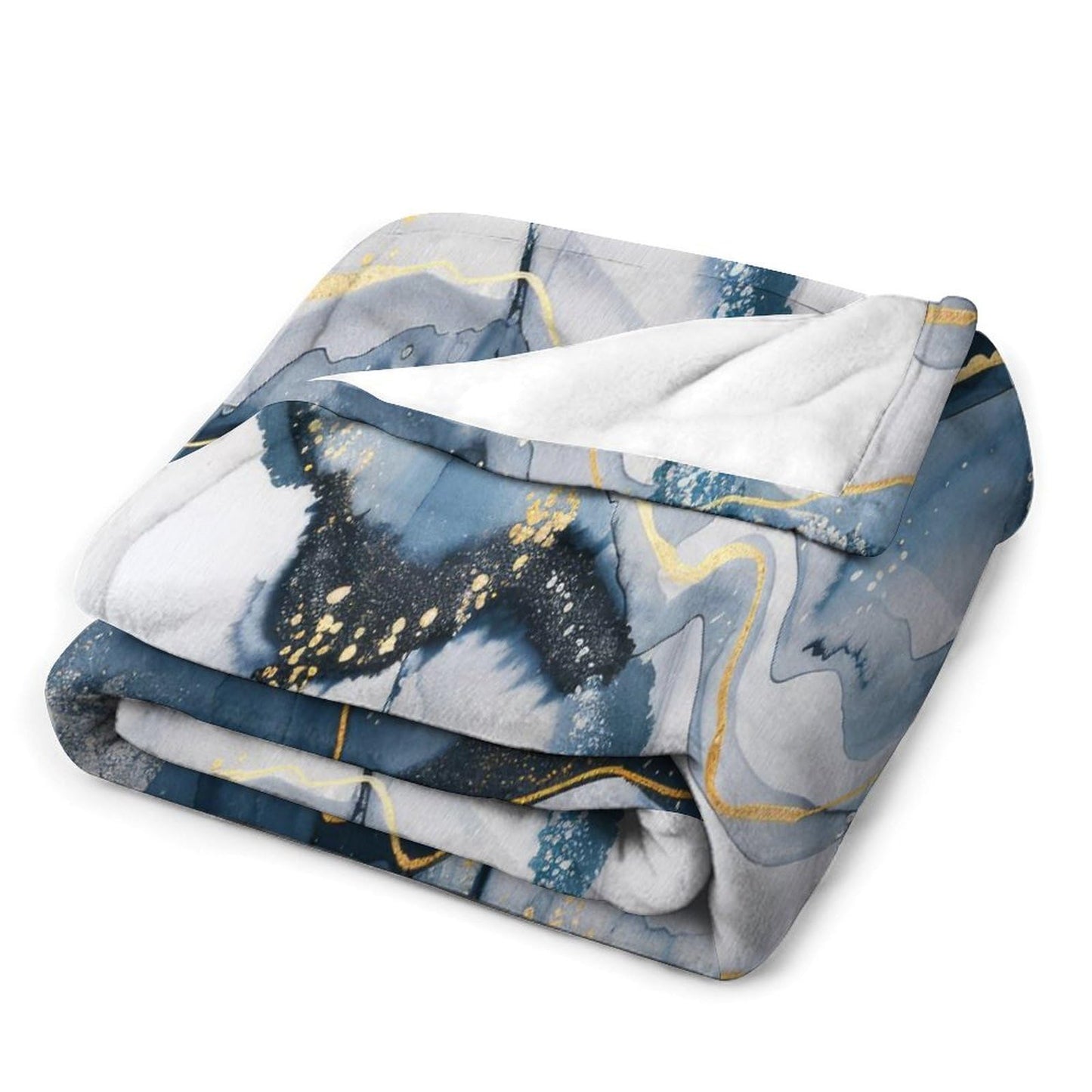Marble Throw Blanket, Modern Abstract Foil Stone Texture Gold Navy Blue Marble Super Soft Fuzzy Fluffy Blanket for Couch & Bed, Cozy Sofa Warm Blanket for Travel Camping 40"x50"