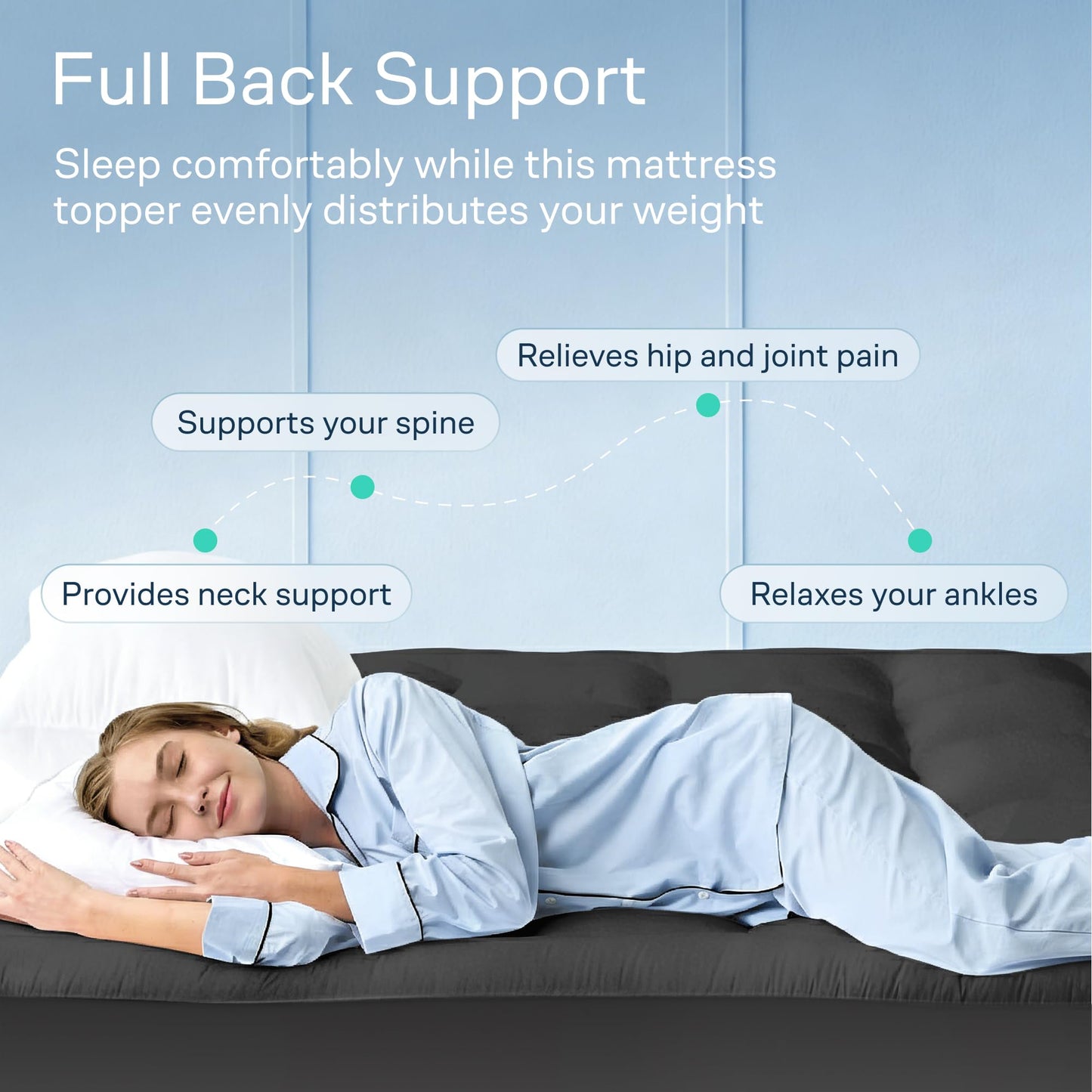 Niagara Sleep Solution Cloud-Like Queen Mattress Topper - 100% Cotton Top Mattress Pad for Back Pain Relief - Breathable & Naturally Cooling for Hot Sleepers, Dark Gray