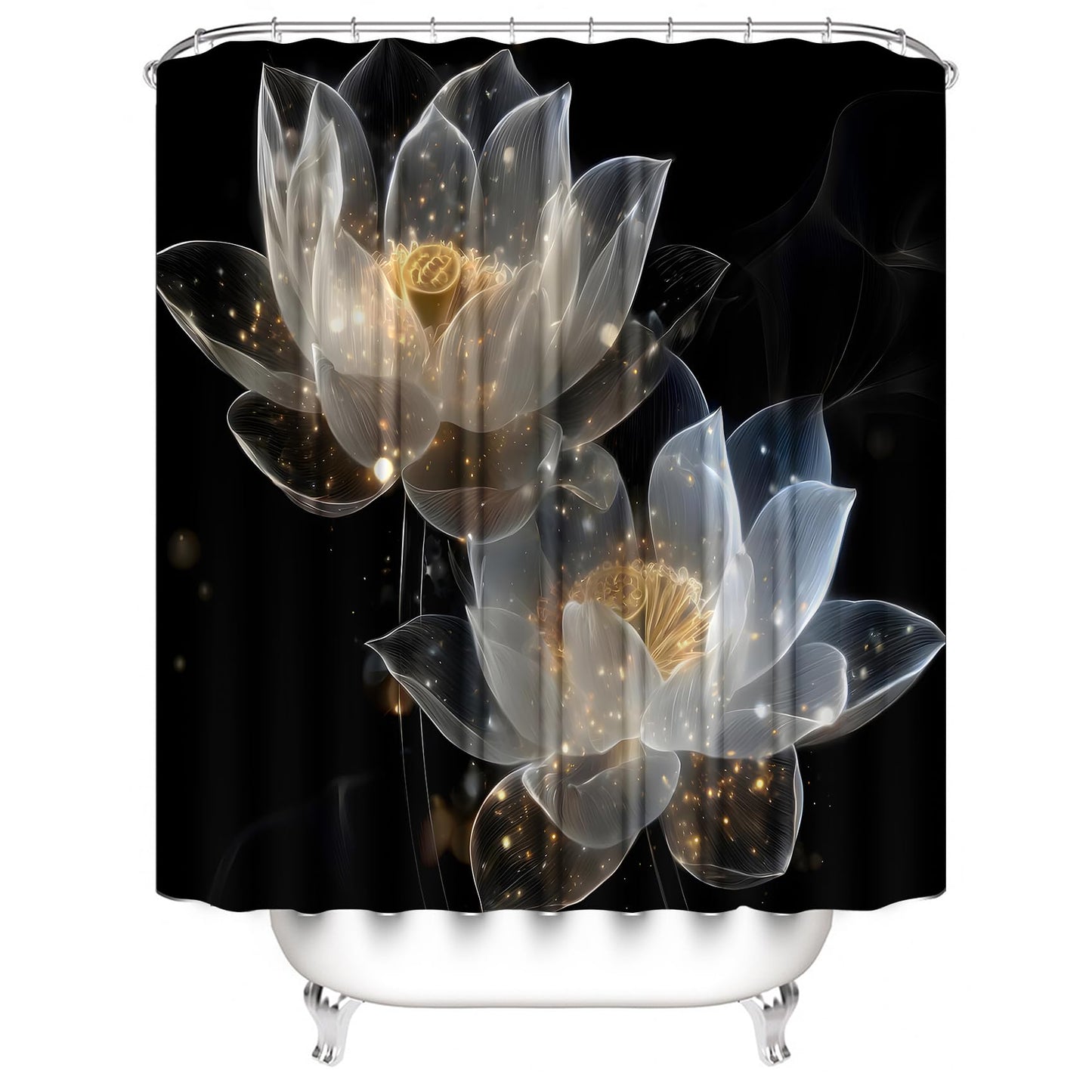 AZHM Zen Lotus Pattern Shower Curtain for Bathroom 4 PCS Bathroom Decor Sets with Shower Curtain and Rugs and Accessories with 12 Hooks