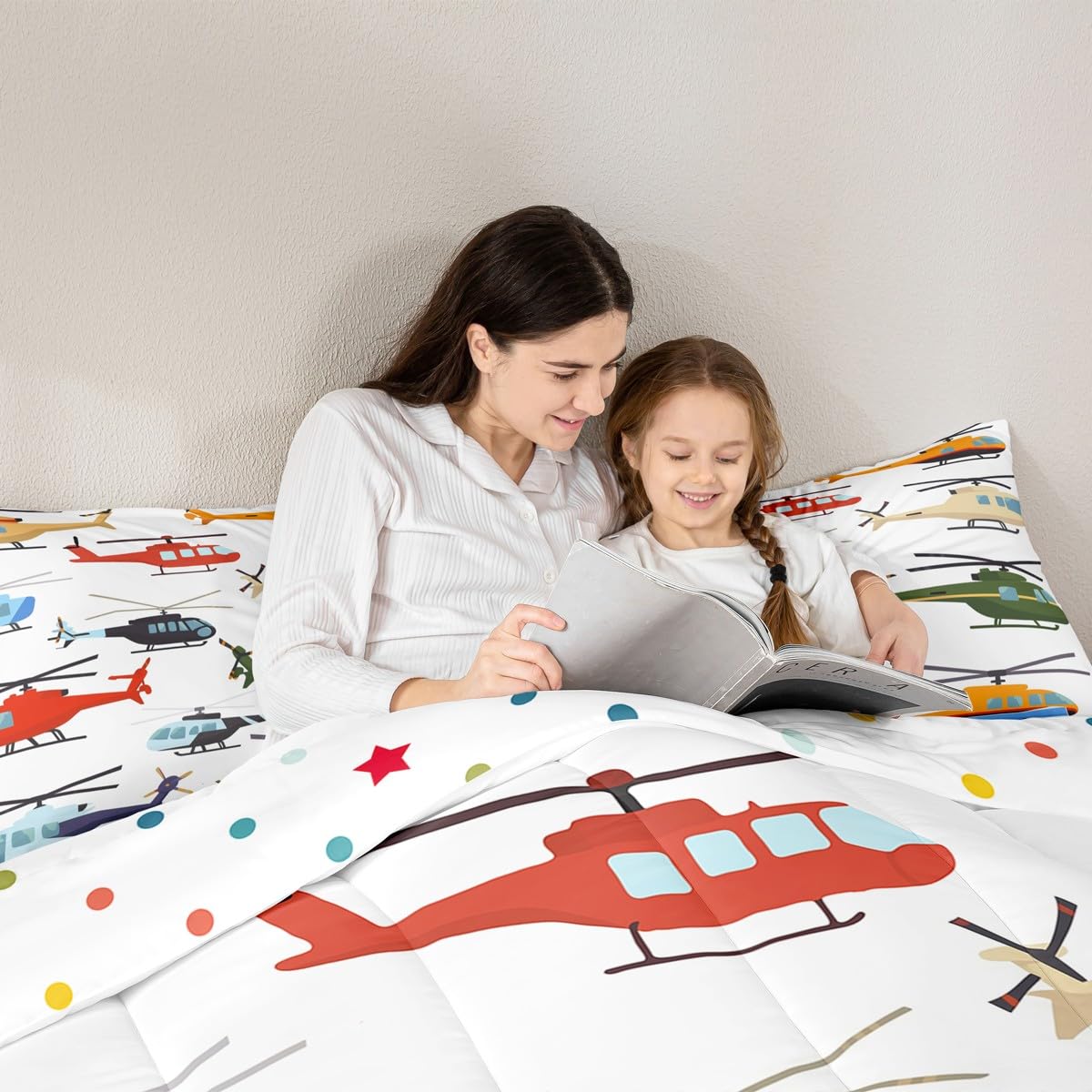Aircraft Twin Size Comforter Set for Kids Boys - Airplane Duvet Insert and Pillow Case - White
