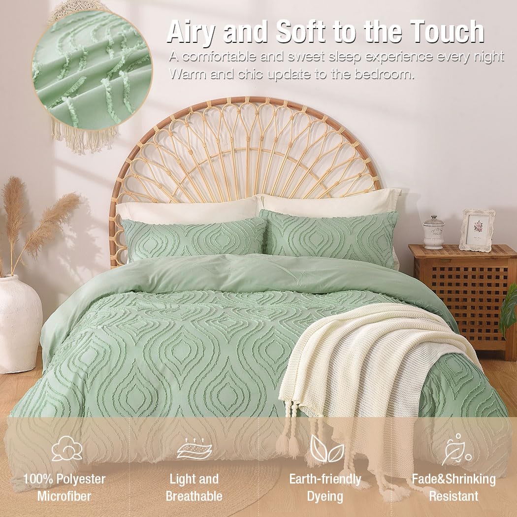 Lekesky Duvet Cover King Size, Teal Blue Tufted King 3pc Ultra Soft Microfiber Breathable Shabby Chic Bedding Sets with Zipper Ties (No Comforter)