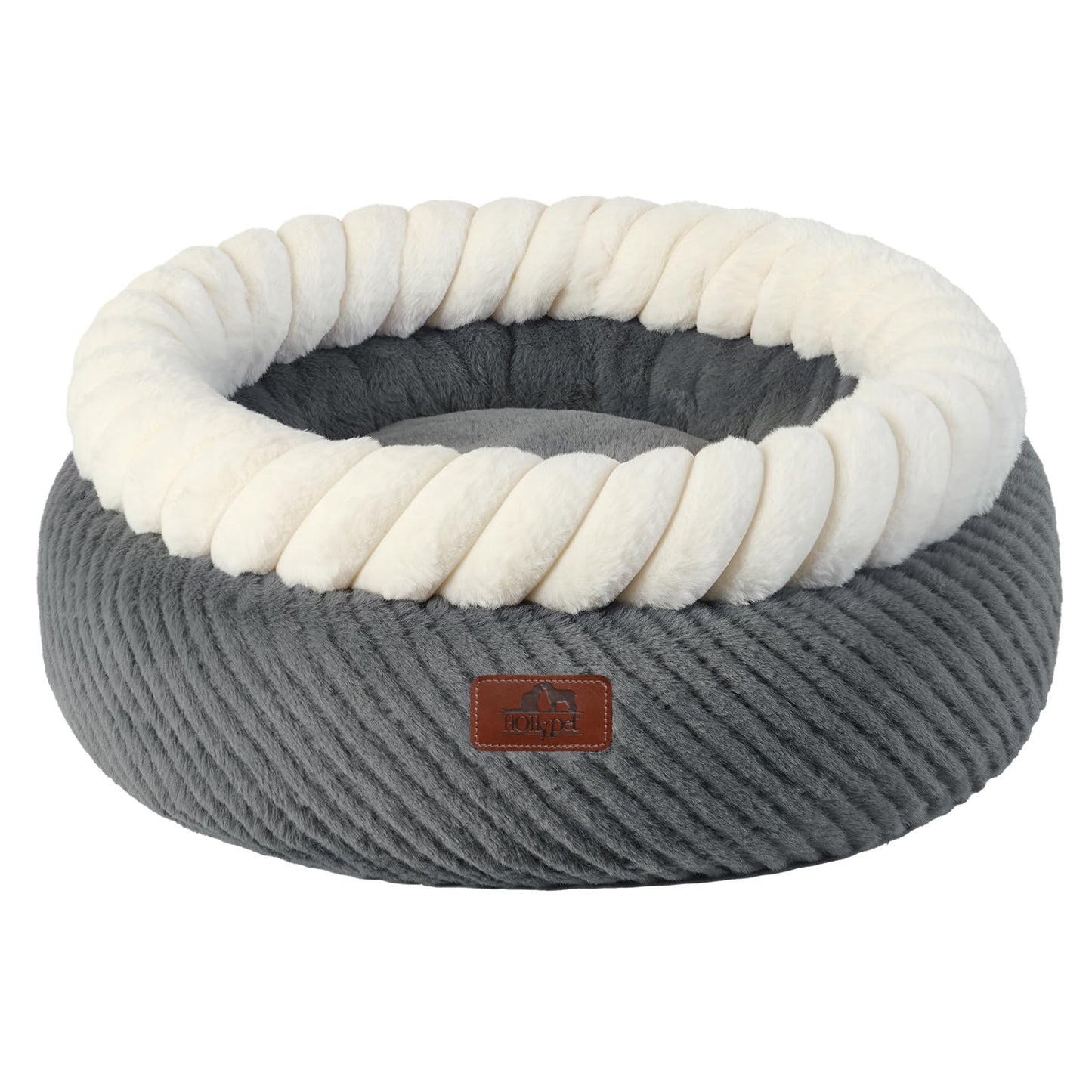 Hollypet Cat Bed for Indoor Cats Kitty Beds, Round Washable Fluffy Small Dog Bed, Soft Cozy Plush Pet Beds for Puppy and Kitten with Non-Slip Bottom (20" D * 8" Th, Gray)