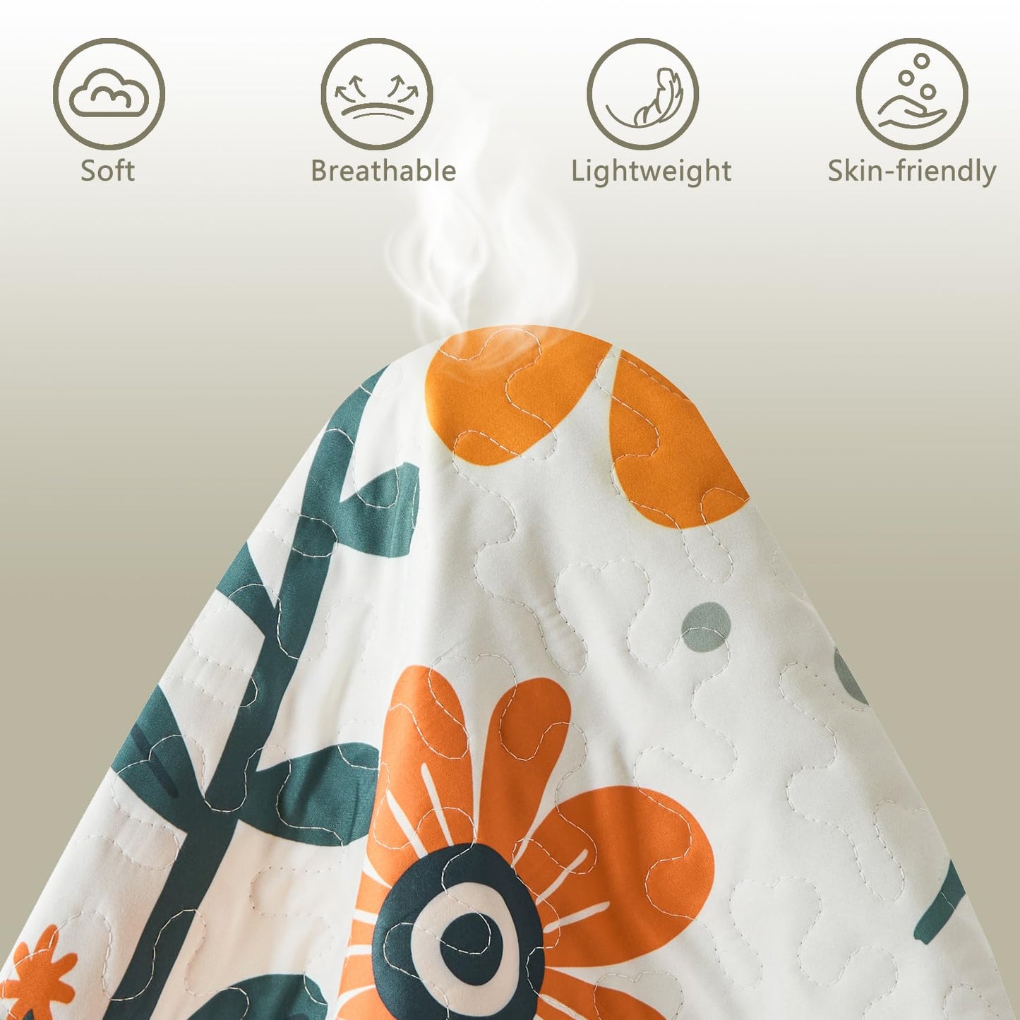 Yogeneg King Quilt Bedding Set,White Orange Botanical Pattern Beige King/Cal King Quilt Set,3 Piece Lightweight Soft Summer Bedspread Coverlet with 2 PIillow Shams,All Season(Beige,110"x96")