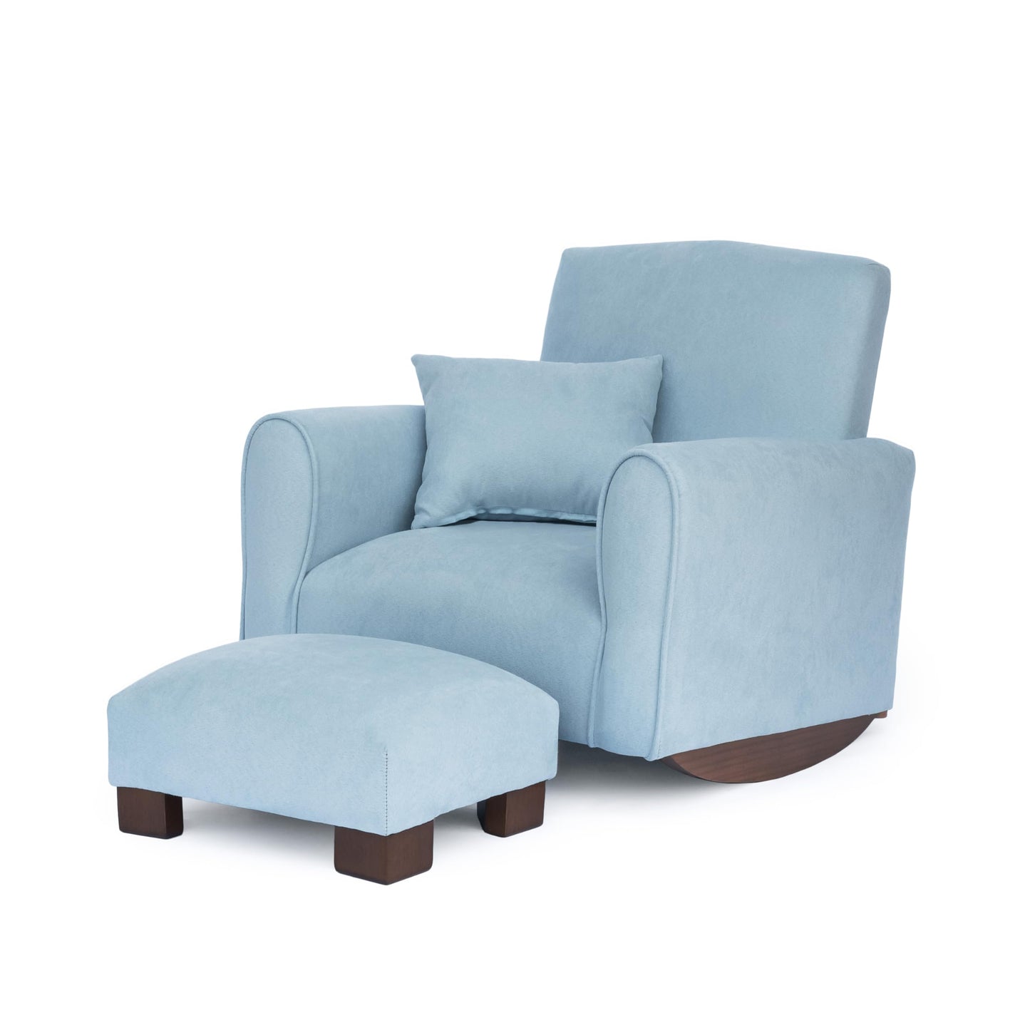 Toddler Personalized Armchair, Kids Upholstered Rocking Chair with Personalization, Toddler Chair with Personalized Name, Comfy Child Armchair, (Light Blue Suede, Rockers)