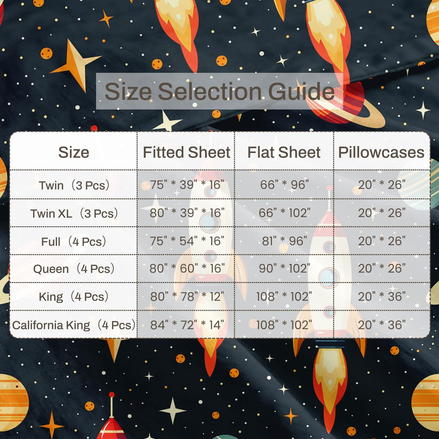 Rocket Twin Sheet Set 3 Pcs Boys Outer Space Bed Sheets, Navy Blue Red