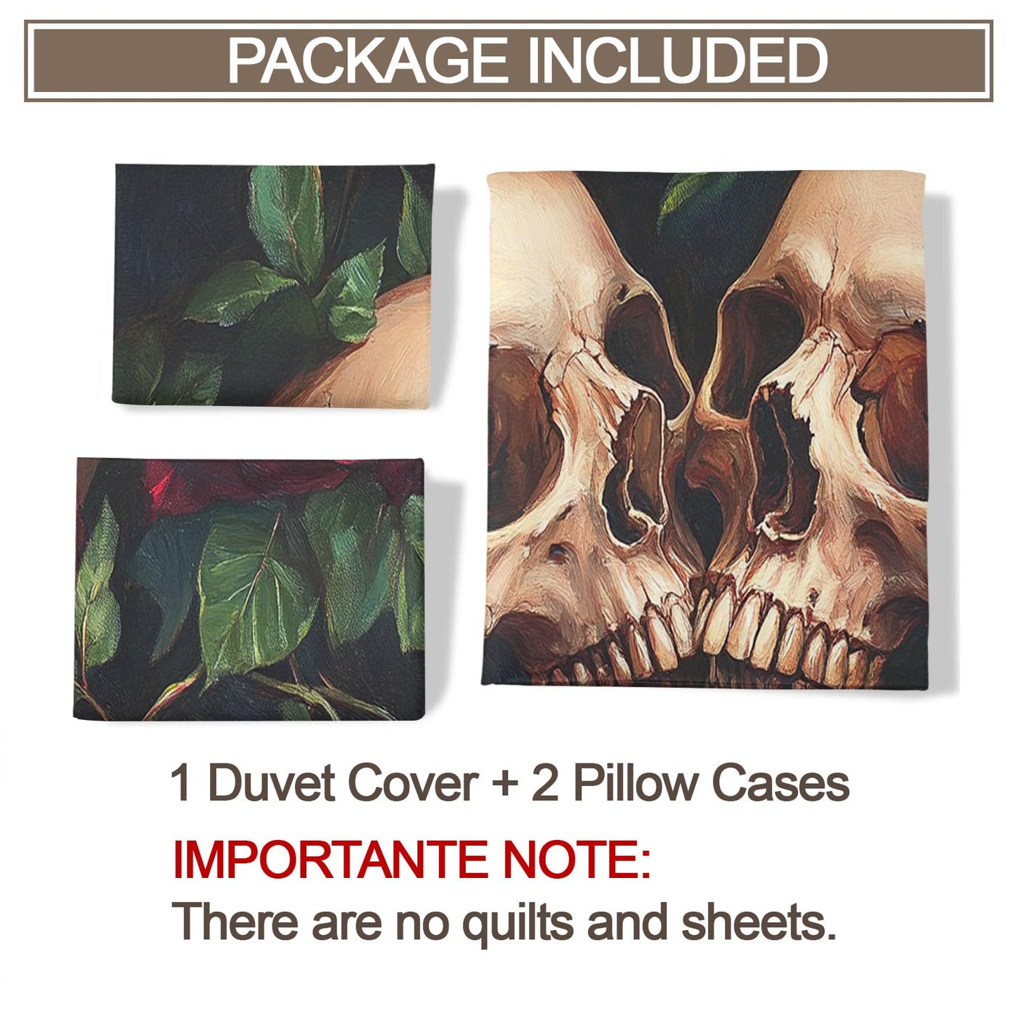 PAISUOQ Gothic Duvet Cover King Size, Hippie Skull Bedding Set, 3 Piece, Soft Microfiber Patterned Comforter Cover with Zipper Ties & 2 Pillowcase, Romantic Roses Bedroom Decor & Gifts