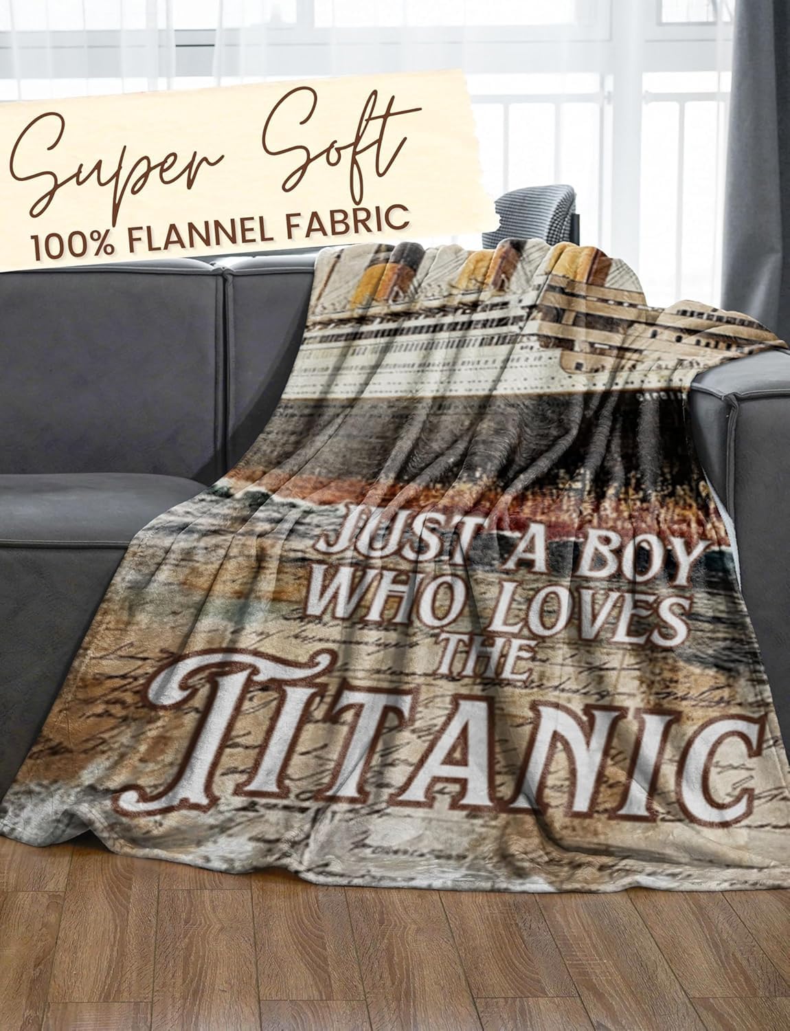 Huglanket Titanic Themed Flannel Plush Blanket, 50"x65" Soft Throw for Boys, Gift for Birthday & Christmas