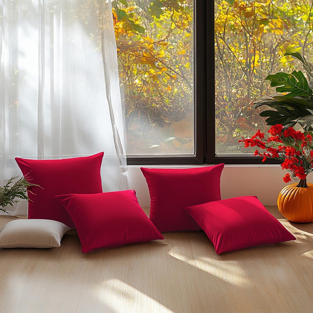 QUORGVES Red Velvet Throw Pillow Covers 18x18 Inch Set of 2