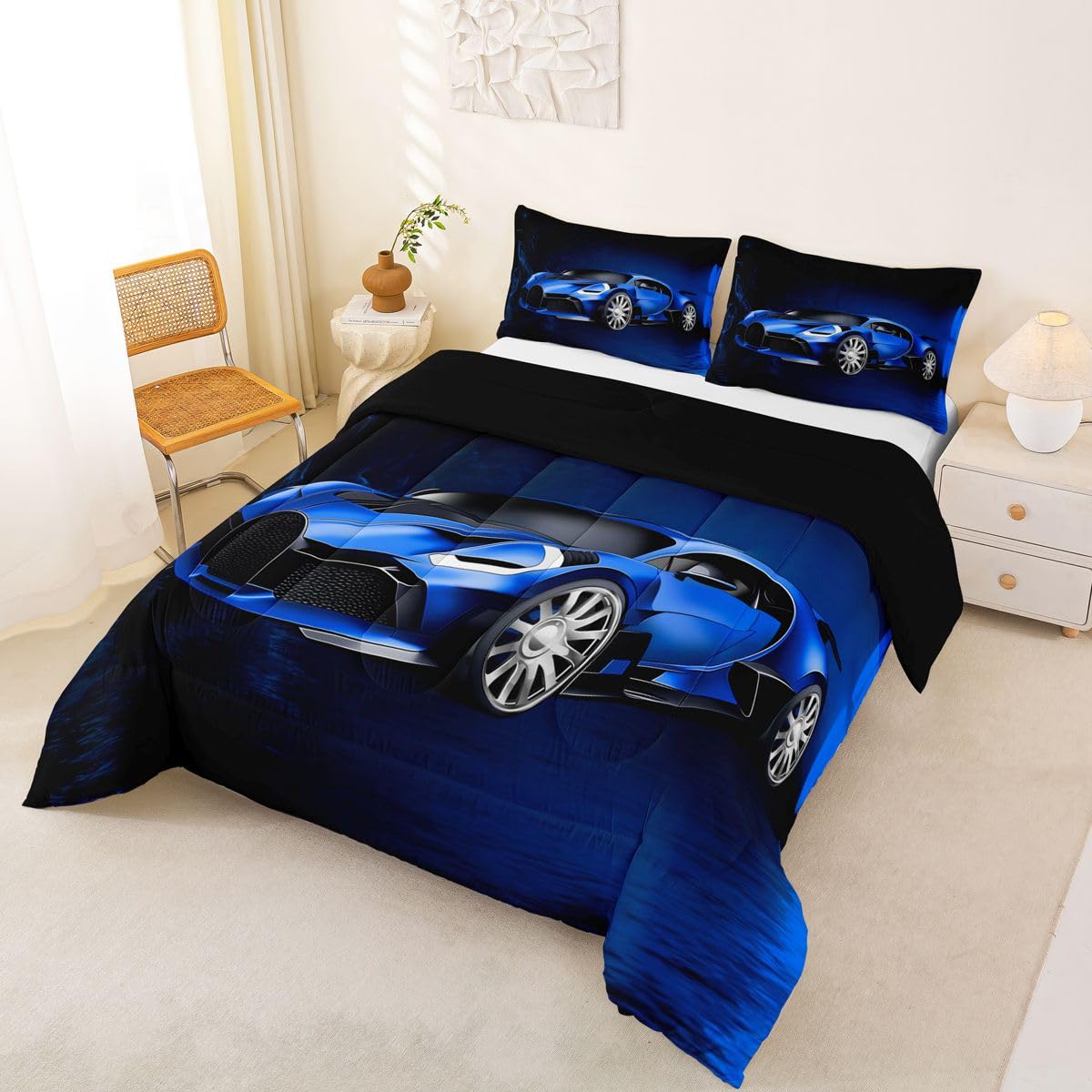 Feelyou Sports Car Comforter Blue Race Car Comforter Set for Kids Boys Girls Extreme Sports Theme Bedding Set Cool Speed Luxury Car Decor Quilt Set with 1 Pillowcase 2Pcs Bedding Twin