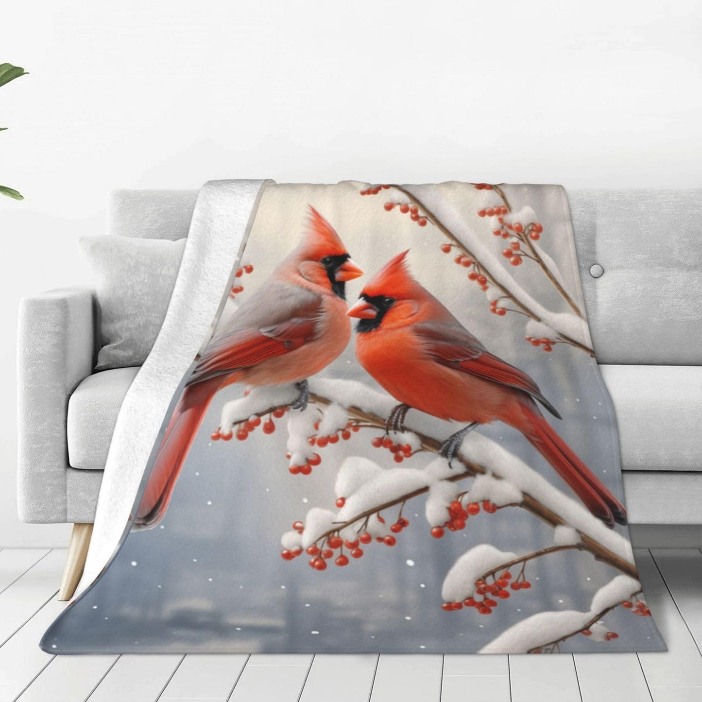 Turamurra Cardinal Birds Throw Blanket for Girls Women 60"x50" Super Soft Warm Flannel Blankets for Couch Sofa Decor Valentines Cardinal Gifts for Kids Adults