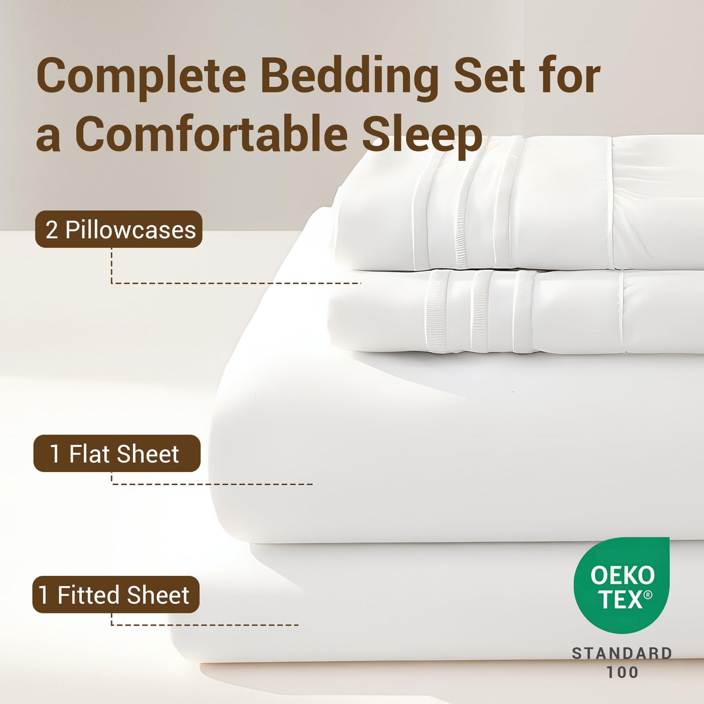 SheRest Full Size Bed Sheet Set 4 Piece - 16 Inch Extra Deep Pocket, Double Brushed Microfiber, Soft & Dry Touch, Stay in Place, Wrinkle Free, Stain & Fade Resistant Bedding - White