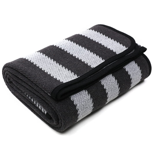 PuTian Merino Wool Blanket - 63" x 51" Thick Warm Soft Twin Bed Throw - Great for Camping, Outdoors, Travel, Car, Couch, All Seasons Grey Stripe