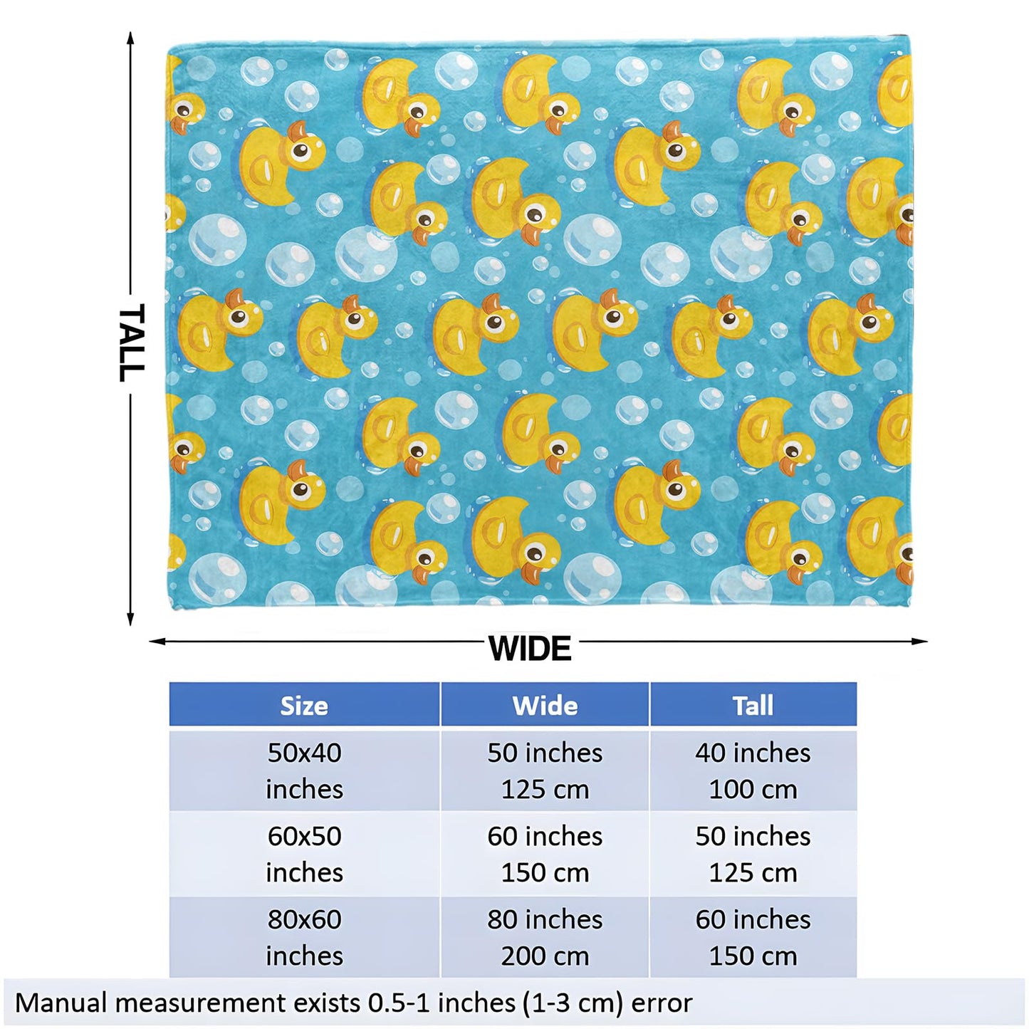 Rubber Duck Throw Blanket for Girls Boys Kids Adults, 50x60 in, Cozy Flannel Blanket for Bedroom, Camping, Couch, Room Decor, Fuzzy Warm Soft Gifts