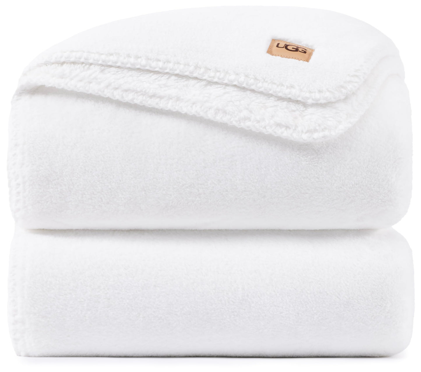 UGG Whitecap Full/Queen Blanket, Fleece Fluffy Blanket for Bed, Luxury Cozy Oversized Throw for Couch, Washable Hypoallergenic Queen Bedding, 90" x 90", White Snow