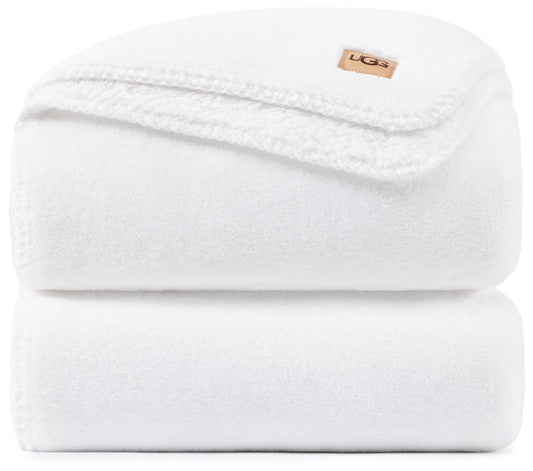 UGG Whitecap Full/Queen Blanket, Fleece Fluffy Blanket for Bed, Luxury Cozy Oversized Throw for Couch, Washable Hypoallergenic Queen Bedding, 90" x 90", White Snow