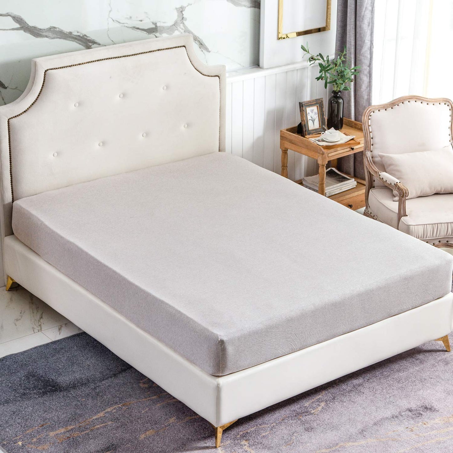 PURE ERA Jersey Knit Cotton Fitted Bottom Sheet ONLY (No Flat Sheet or Pillow Cases) Deep Pocket Up to 15" to 20" Ultra Soft Comfy Breathable Beige Queen