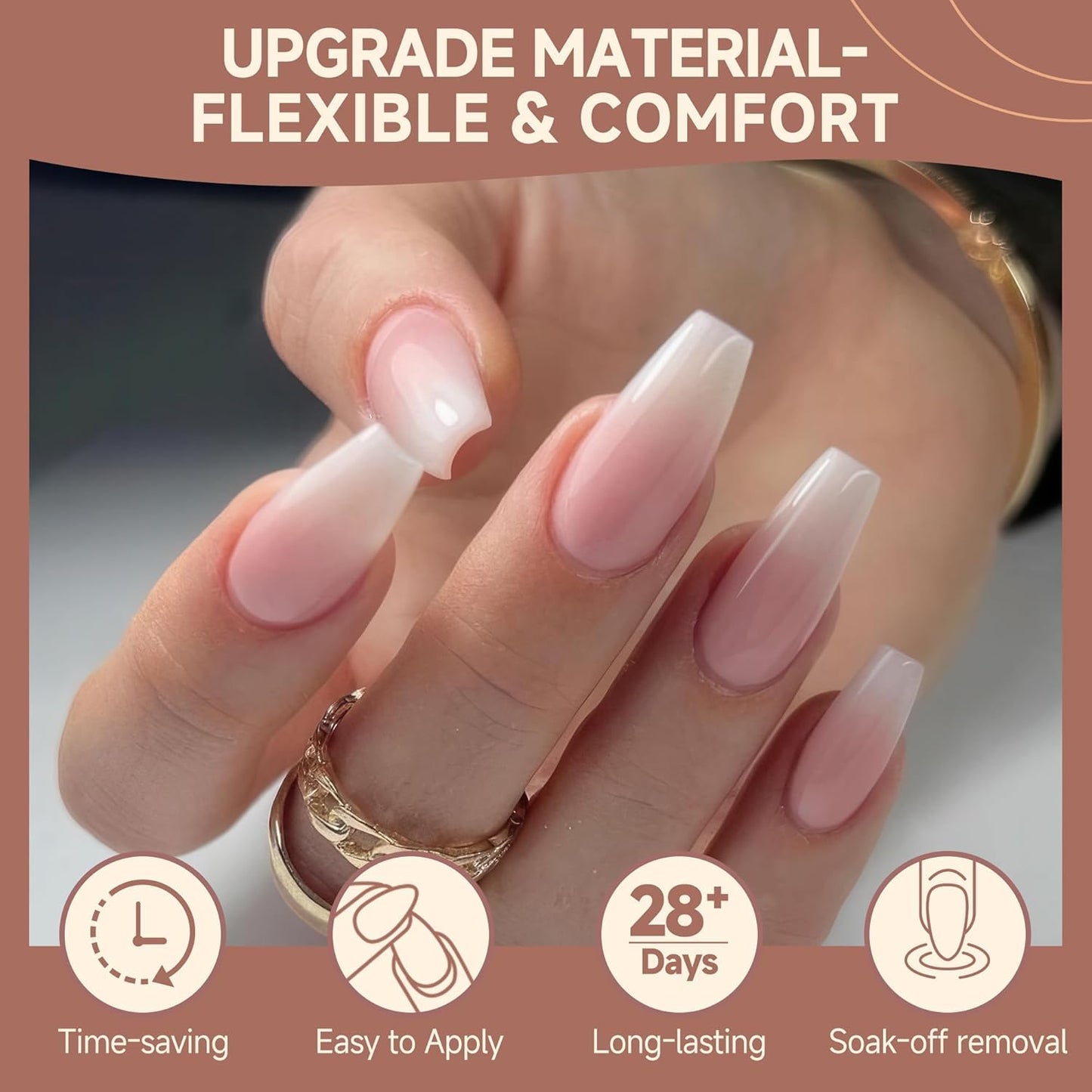UNA GELLA Medium Coffin Nails Tips 312Pcs Pre-Etched Gel Nail Tips Coffin Press On Nails Clear Full Cover for Nail Extensions & DIY Art Salon at Home, Long Lasting 12 Sizes
