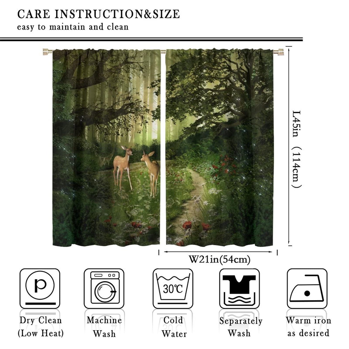 Fantasy Forest Blackout Curtains,Fairy Tale Green Forest Trees Deer Blackout Window Door Curtains for Bedroom Living Room Home Decor W42xL45in