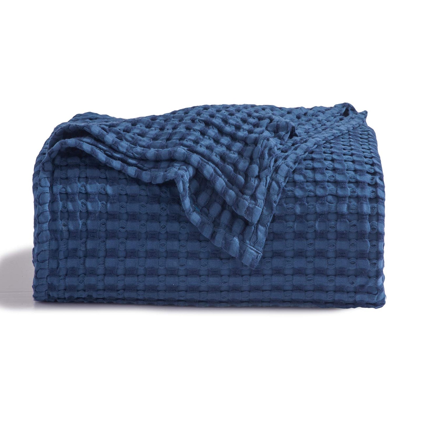 Bedsure Cooling Cotton Waffle Queen Size Blanket - Lightweight Breathable Summer Blanket of Rayon Derived from Bamboo for Hot Sleepers, Luxury Throws for Bed, Couch and Sofa, Navy, 90x90 Inches
