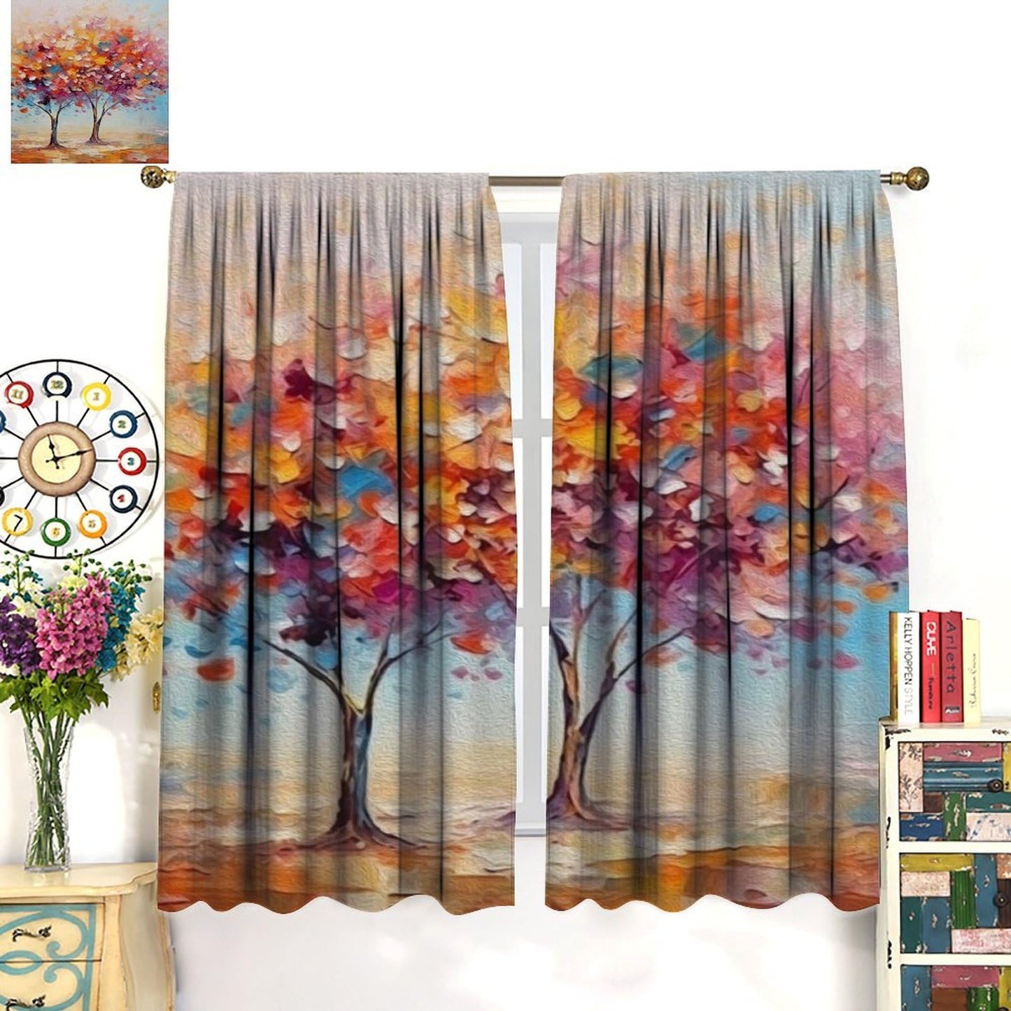 Blooming Tree Blackout Curtains, Thermal Insulated Light Blocking Drapes, Abstract Floral Landscape, Nature Home Decor for Bedroom Living Room,21" W x 45" L, 2 Panels