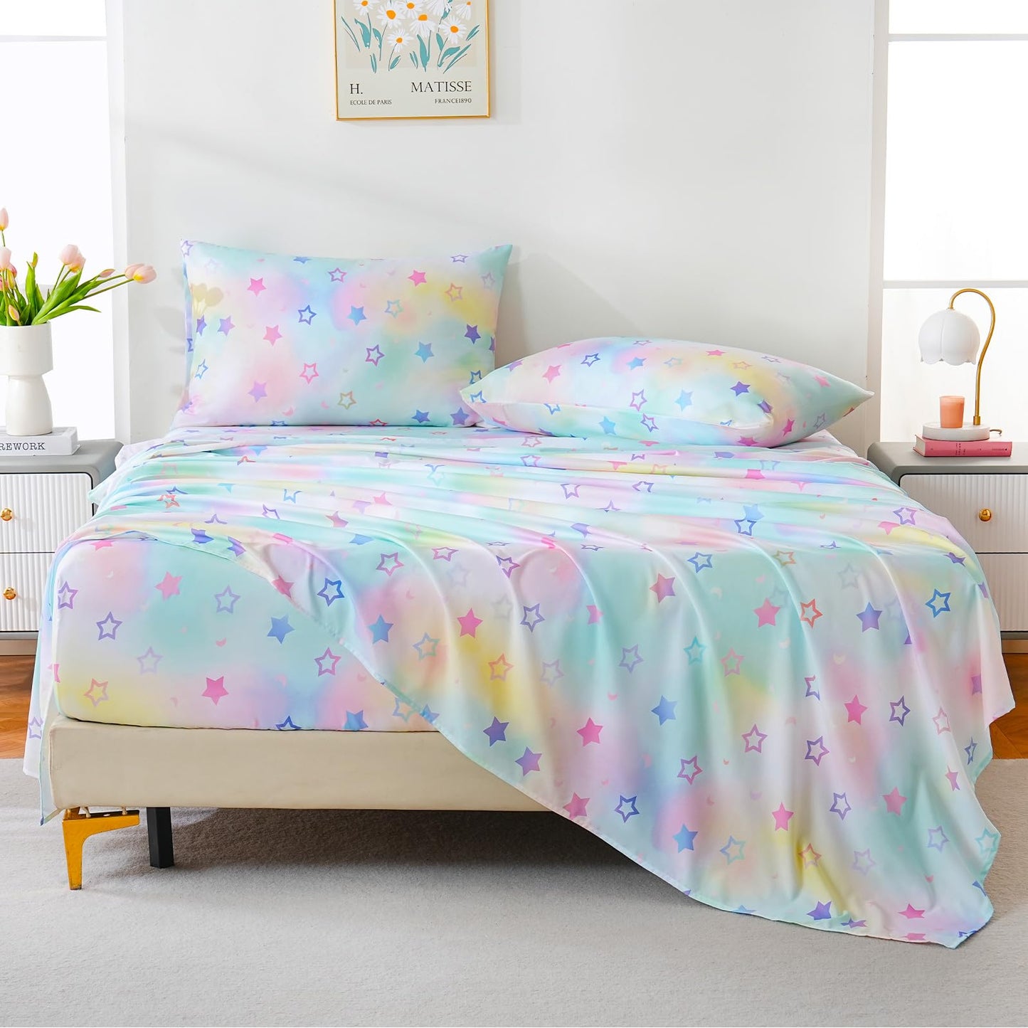 ChicView Twin Sheet Set Kids,3 Pieces Breathable Soft Microfiber Bedsheets for Child Boys Girls, Anti Pilling Deep Pockets Easy Care Bed Sheets, Stars