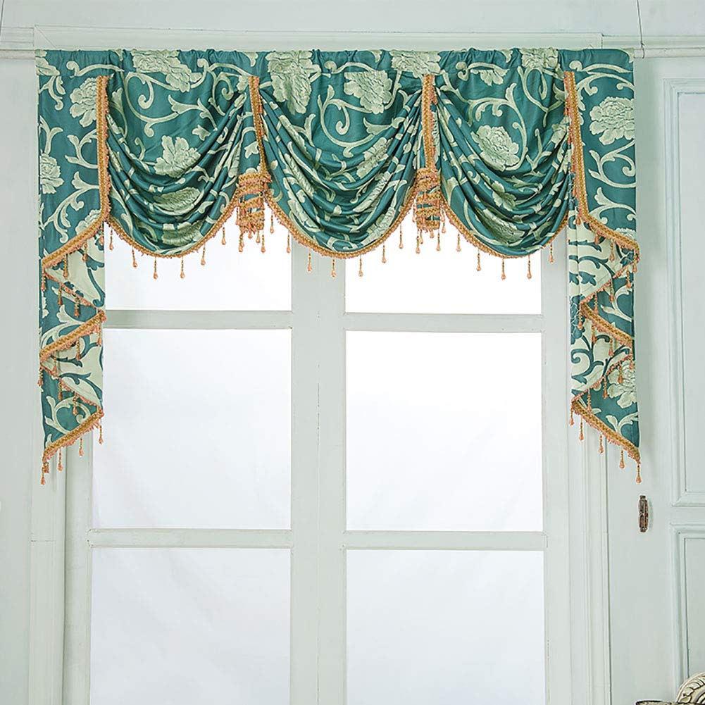 BOYOUTH Jacquard Swags Waterfall Curtain Valance,European Style Rod Pocket Top Valances for Living Room,Bedroom,Light Blue,78 Inches Width,1 Panel