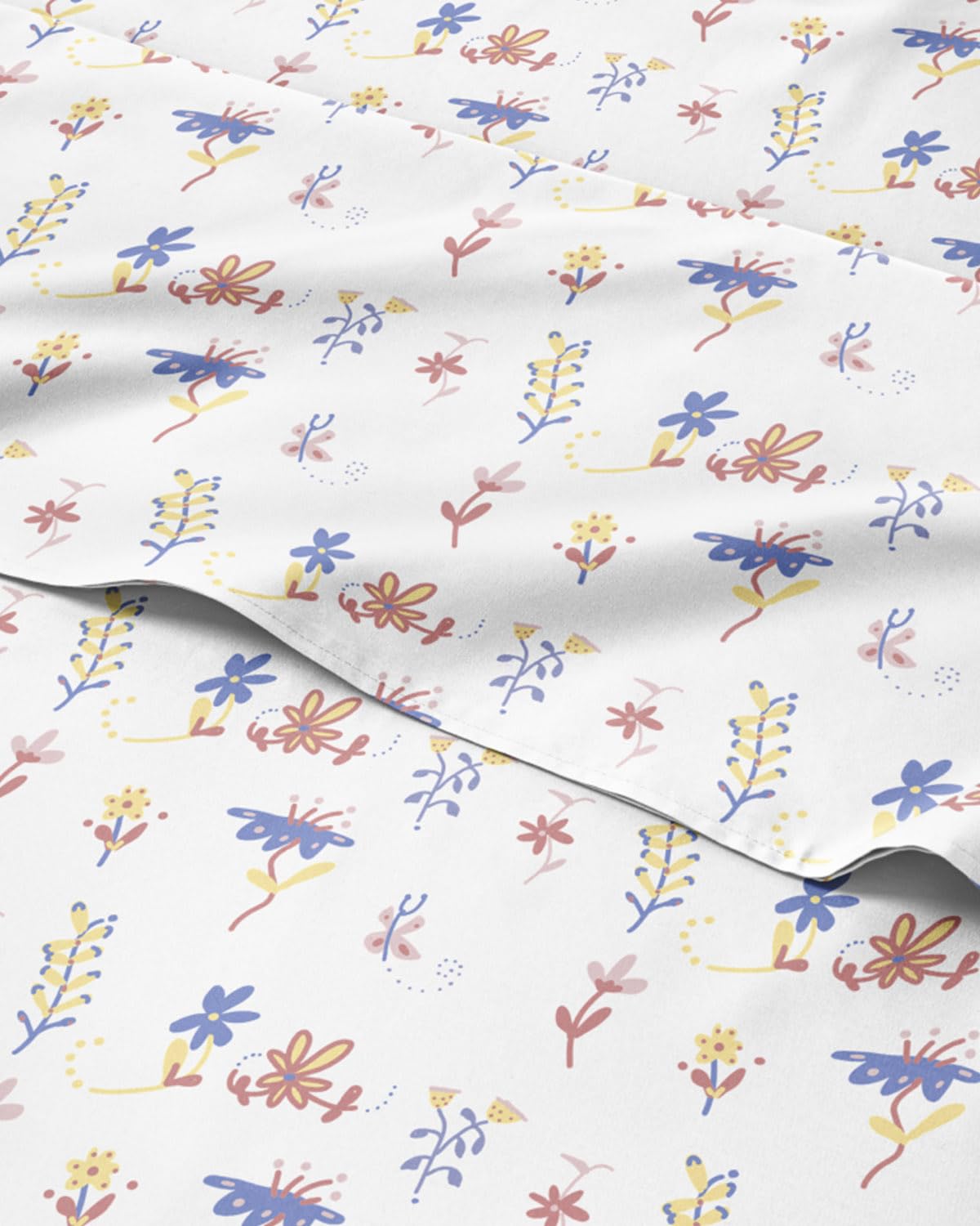 Floral Sheets - Butterfly Floral Bed Sheet Set - 1 Flat, 1 Fitted & 2 Pillowcases w/ Deep Pockets - Wrinkle & Fade Free Boho Botanical Bedding - Ultra-Soft, Breathable and Cooling - King Size Bed Set