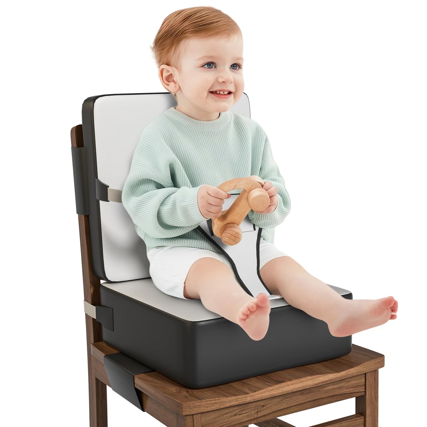 Booster Seat for Kitchen Chair, Toddler Booster Seat for Dining Table with Backrest & Safety Buckles, Non-Slip Portable Dining Seat, High Chair Alternative for Home & Travel
