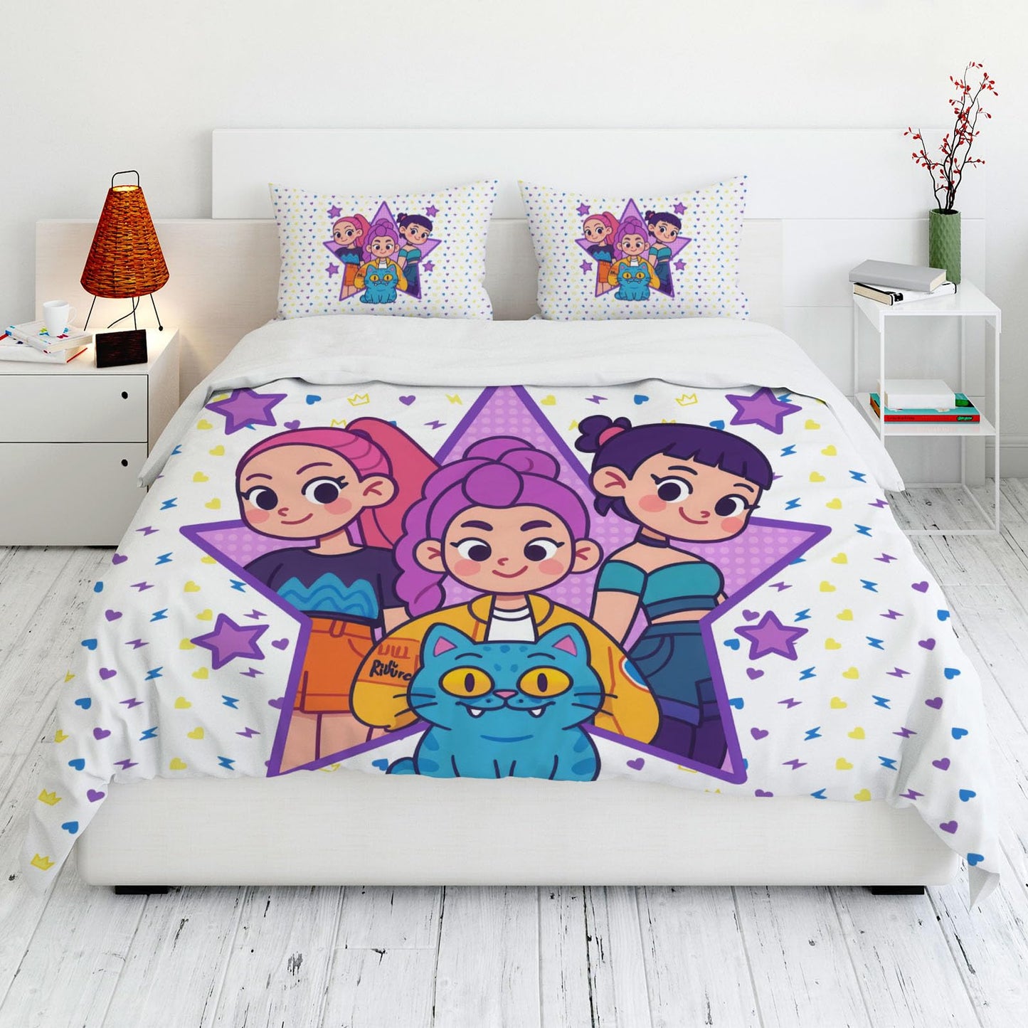 Allenjoy Cute Korean Anime Hunter Comforter Set with 1 Pillowcase for Girls Teens Women Fans Daughter Bedroom Nursery Bedding Room Decor, Machine Washable Durable Twin Size