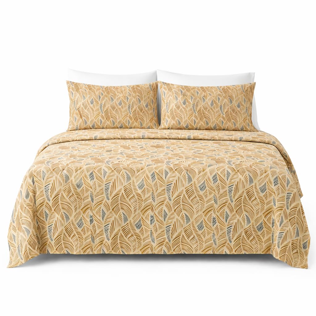 HCORA Boho Floral King Sheet Set, Ultra Soft Double Brushed Microfiber Bed Sheets, Deep Pocket, Breathable, Wrinkle Resistant, Easy Care, 4PC, King