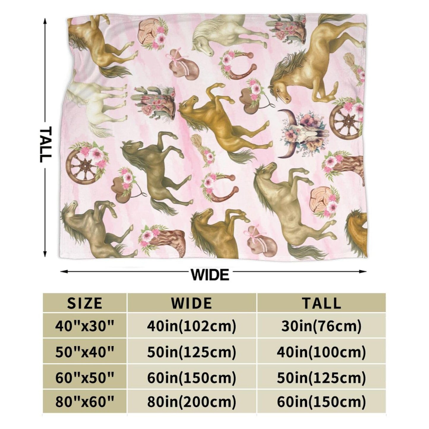 Western Cowgirl Throw Blanket Pink Cowgirl Horse Flannel Blankets Southwest Horses Plush Super Soft Cozy Warm Decor Gifts for Boys Girls Kids Adults Men Women 40" x 50"