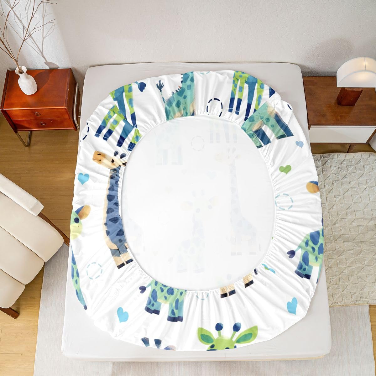 Erosebridal Giraffe Sheet Set Full Cartoon Kawaii Bed Sheets for Kids Boys Girls Geometric Circle Flat Fitted Sheet Contemporary Sheets 3 Pcs