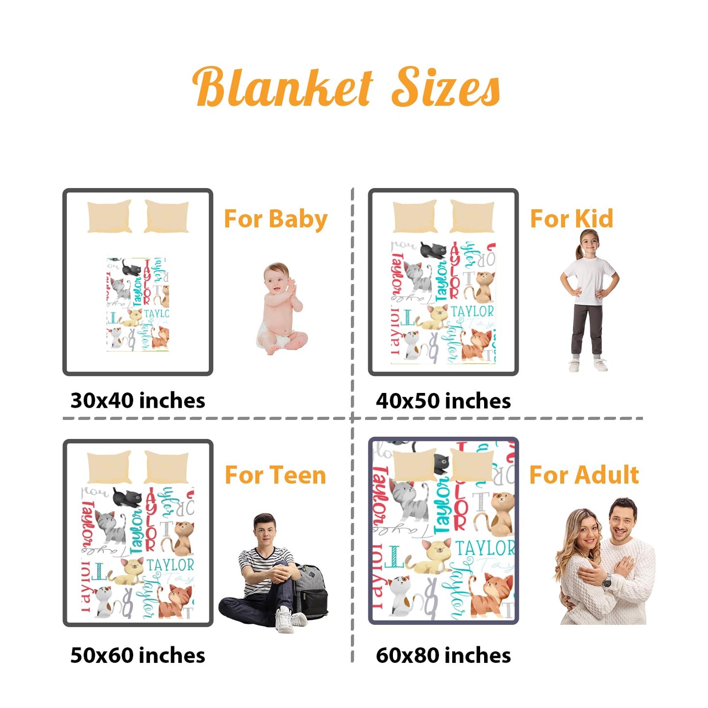 ZOTIMEF Custom Baby Blanket - Multi-Fonts Name with Cats Design - Personalized Flannel Blanket Soft Plush for Boys Girls Holidays Birthdays Gifts Color14