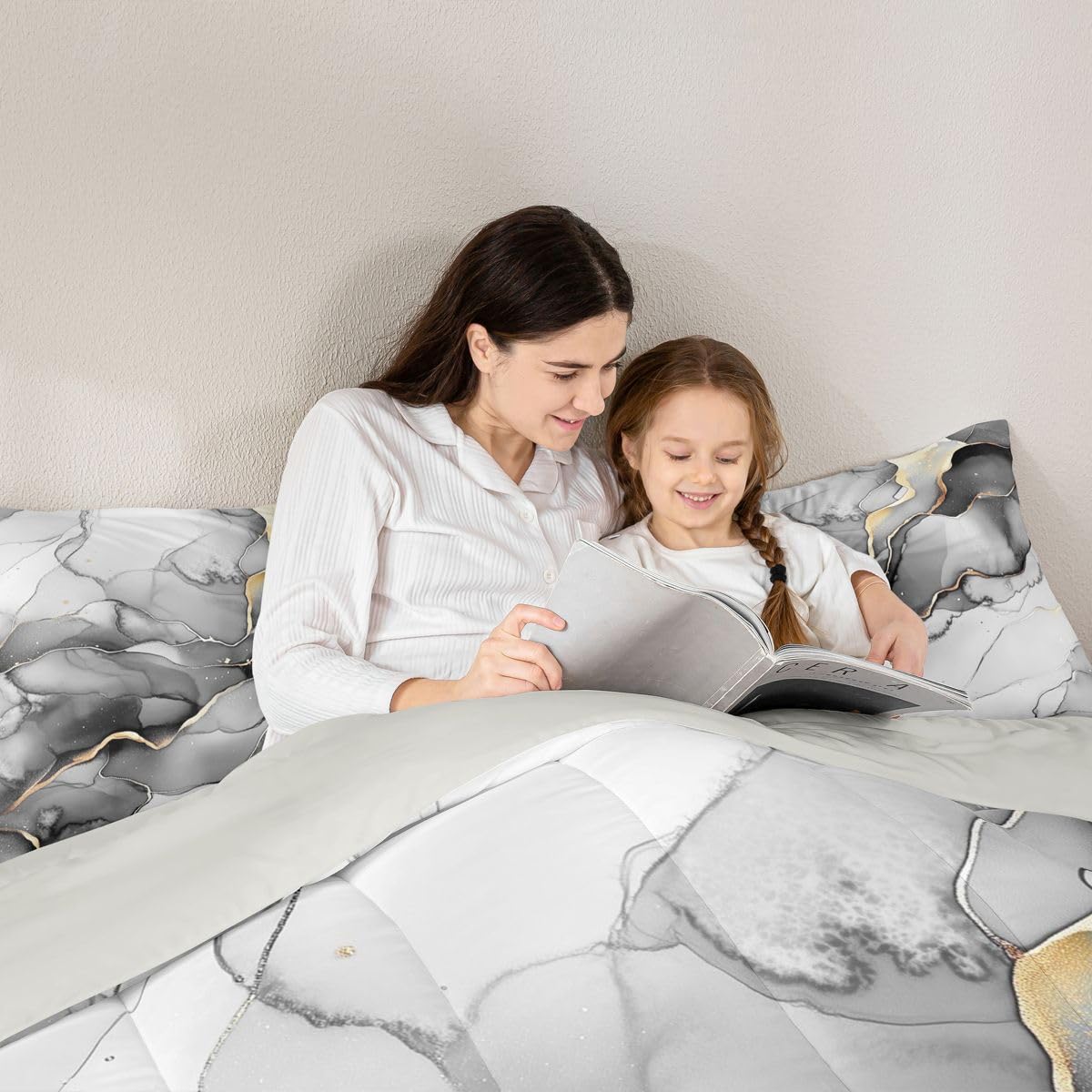 Erosebridal Grey Marbling Bedding Set King Marble Pattern Comforter Set for Kids Boys Girls Gold Ink Fluid Art Down Comforter,Ombre Marble Textured Quilt Duvet