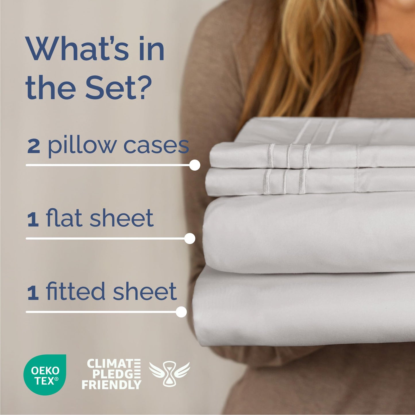 Queen Size 4 Piece Sheet Set - Comfy Breathable & Cooling Sheets - Hotel Luxury Bed Sheets for Women & Men - Deep Pockets, Easy-Fit, Soft and Wrinkle Free Sheets - French Grey Oeko-Tex Bed Sheet Set