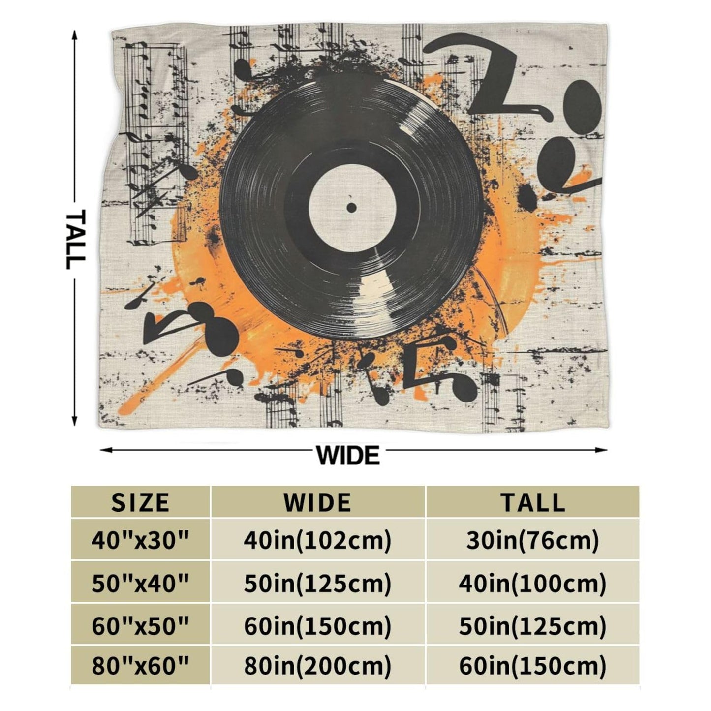 Record Music Throw Blanket Phonograph Blankets Disk Fleece Plush Super Soft Cozy Warm Lightweight Musical Instrument Decor Gifts for Boys Girls Kids Adults Men Women 40" x 50"