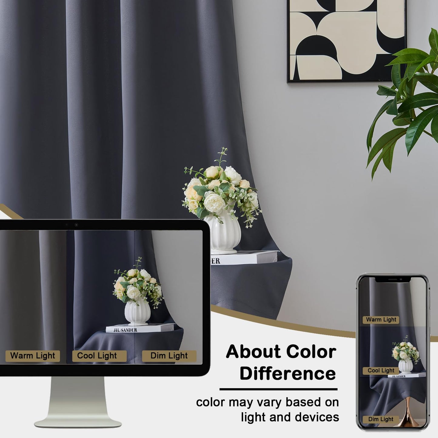 OVZME Charcoal Grey Blackout Curtains for Bedroom 63 Inch Length 2 Panels, Thermal Insulated Energy Saving Curtains for Bedroom, Dual Rod Pocket Window Treatment Blackout Drapes, 2x40Wx63L Inches