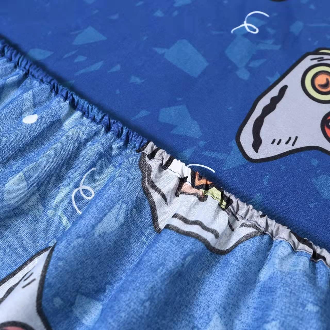 SDIII Blue Gamer Twin Fitted Sheet and 2 Pillowcases, Deep Pocket Soft Microfiber Gaming Bottom Sheet Twin for Kids Boys Girls Teens