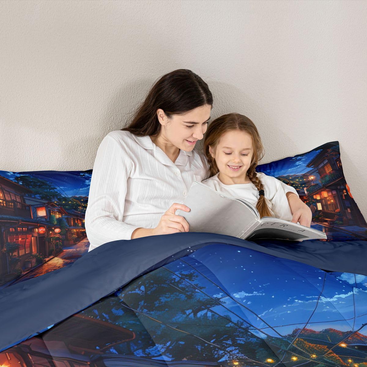 jejeloiu Japanese Comforter Set All Season Anime Street Bedding Set with 1 Pillow Cases Tokyo Modern Microfiber Kids Toddler Bedclothes Bedroom Decor Duvet Quilt Breathable Soft Lightweight