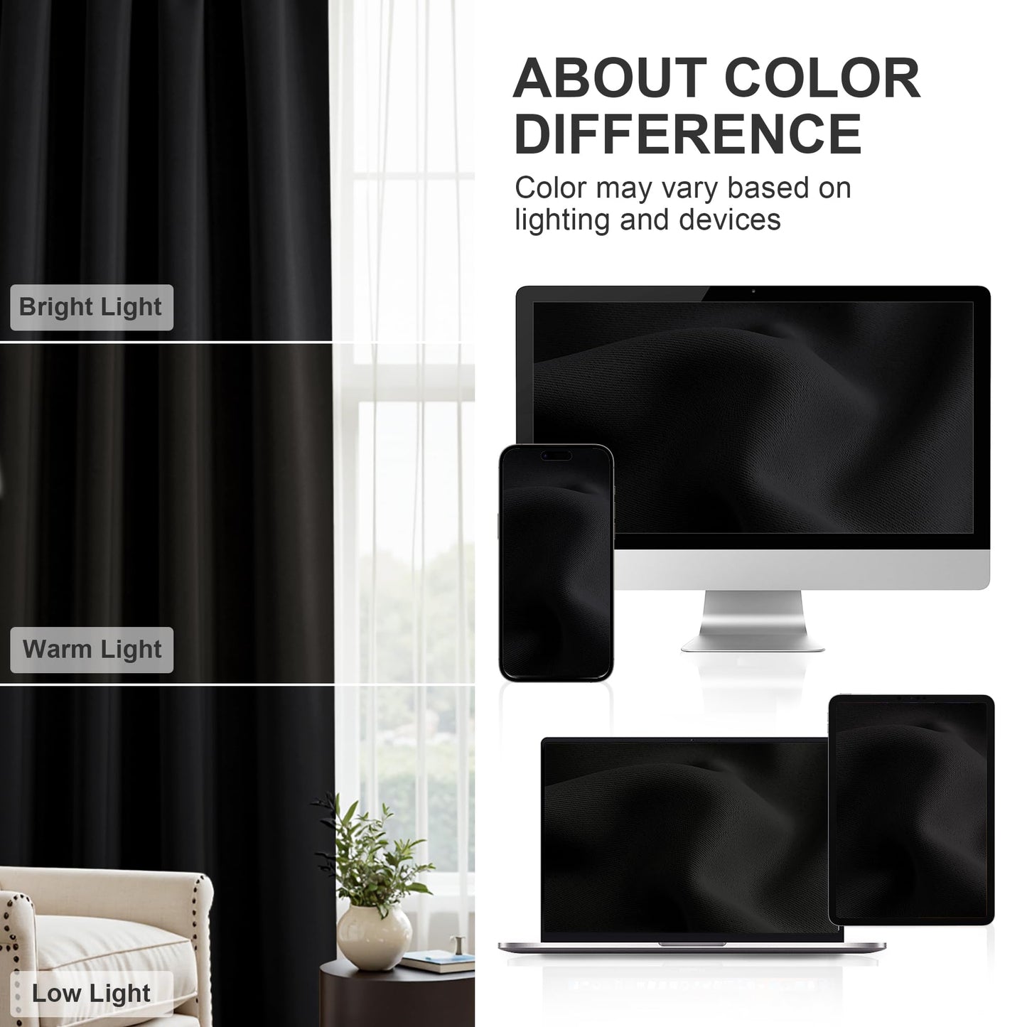 PONY DANCE Black Curtains 84 inches Long for Bedroom, Blackout Window Curtain Rod Pocket Thermal Insulated Room Darkening Drapes Energy Saving for Living Room, W 52 x L 84 inches, 2 Panels Set