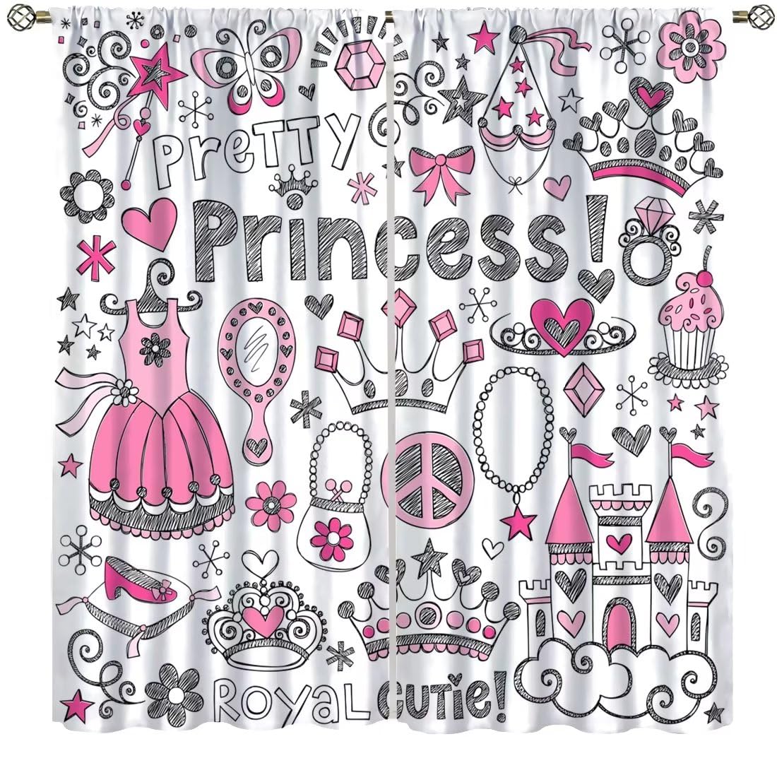 DDCBNS Cute Princess Curtains for Girls Bedroom,Cartoon Fairy-Tale Style Window Treatments for Kids Women Room Living Room Lovely Girl Decor Drapes 2 Panel Set,Total Size 42 x 45 Inch
