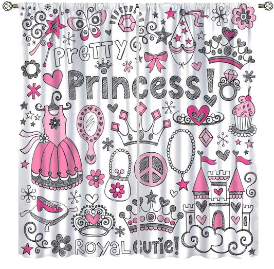 DDCBNS Cute Princess Curtains for Girls Bedroom,Cartoon Fairy-Tale Style Window Treatments for Kids Women Room Living Room Lovely Girl Decor Drapes 2 Panel Set,Total Size 42 x 45 Inch