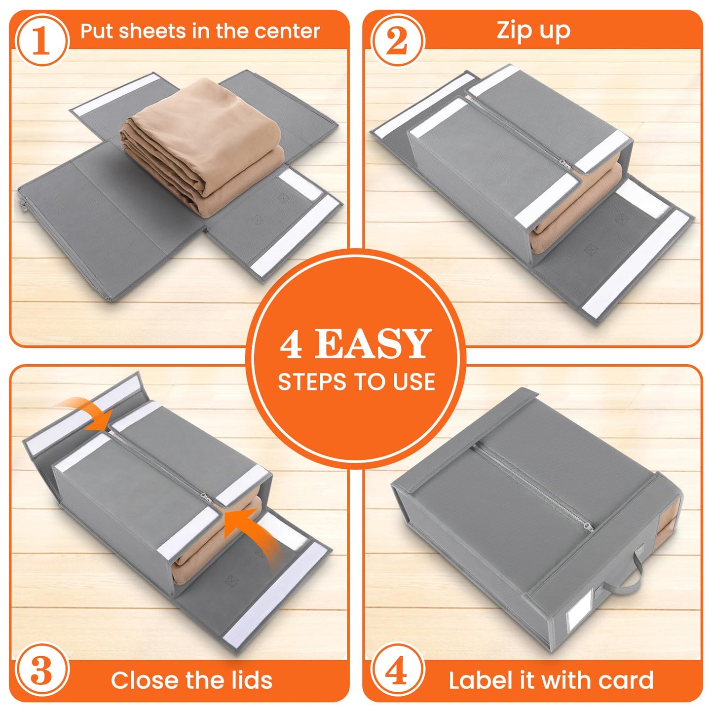 WOWBOX Sheet Organizers and Storage,Closet Bed Sheet Organizer Under Bed Storage and Organization with Label Cards & Clear Window for Bedding Sheets,Duvet Covers,Blankets (6 Pack，Gray)