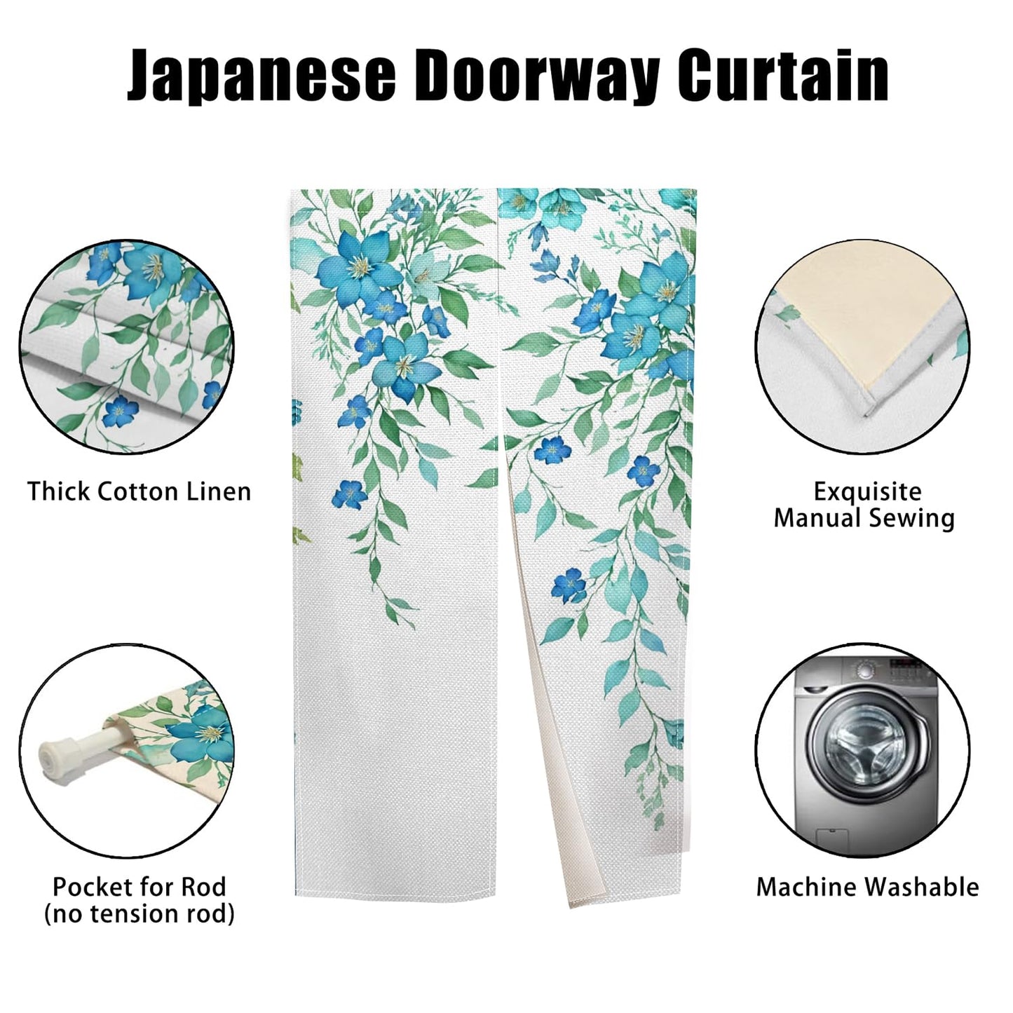 XMJJKUF Noren Japanese Style Doorway Curtain Long Japanese Window Treatment Door Curtain Tapestry Polyester Panel for Room Privacy Divider Kitchen Home Bar Decor (Green Plants),33.5"x 70.9"