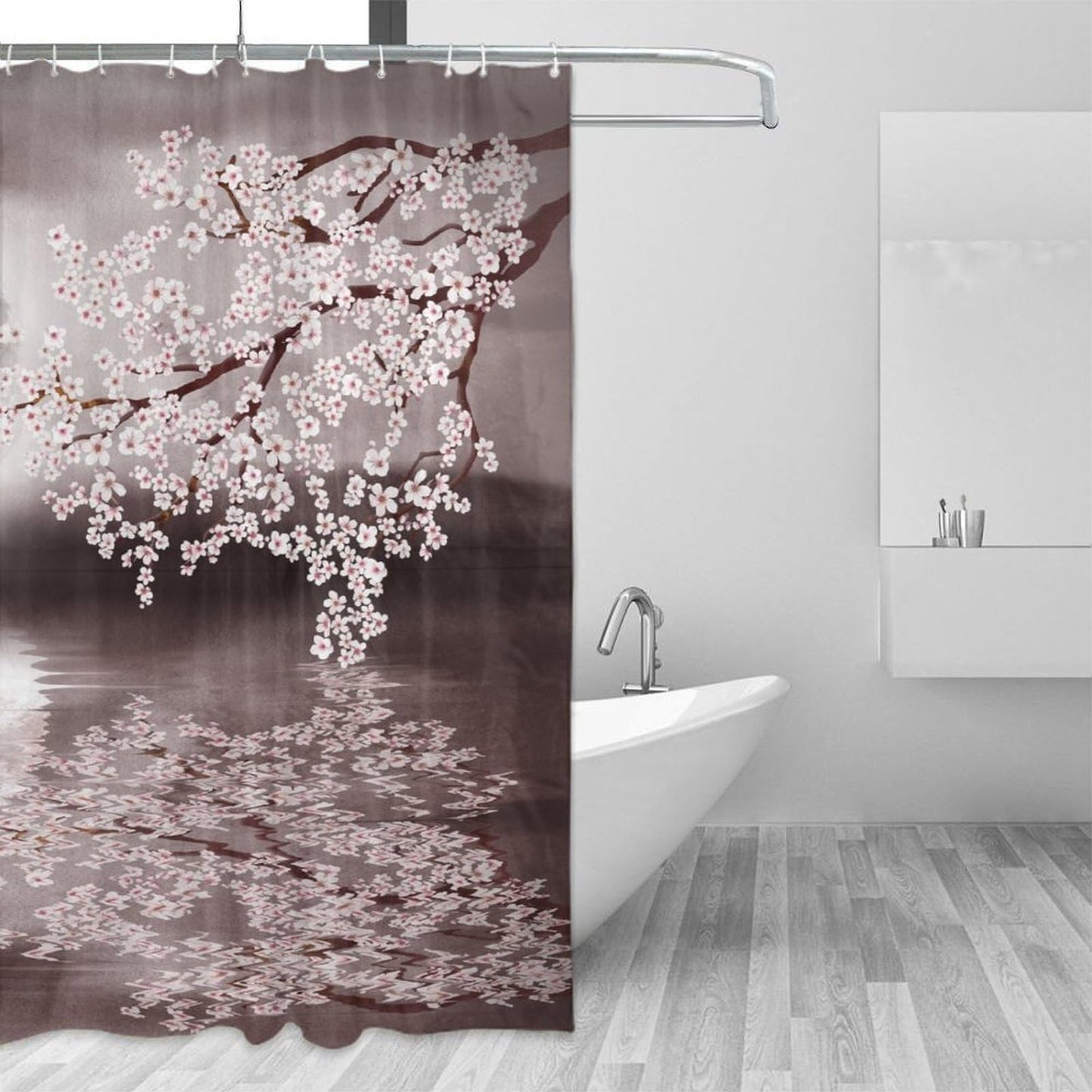 DDCBNS Japanese Cherry Blossom Shower Curtains,Pink Flower Nature Landscape Print Shower Curtain for Bathroom Decor Asia Oriental Theme Fabric Waterproof Upholstery Hook 66x72inch
