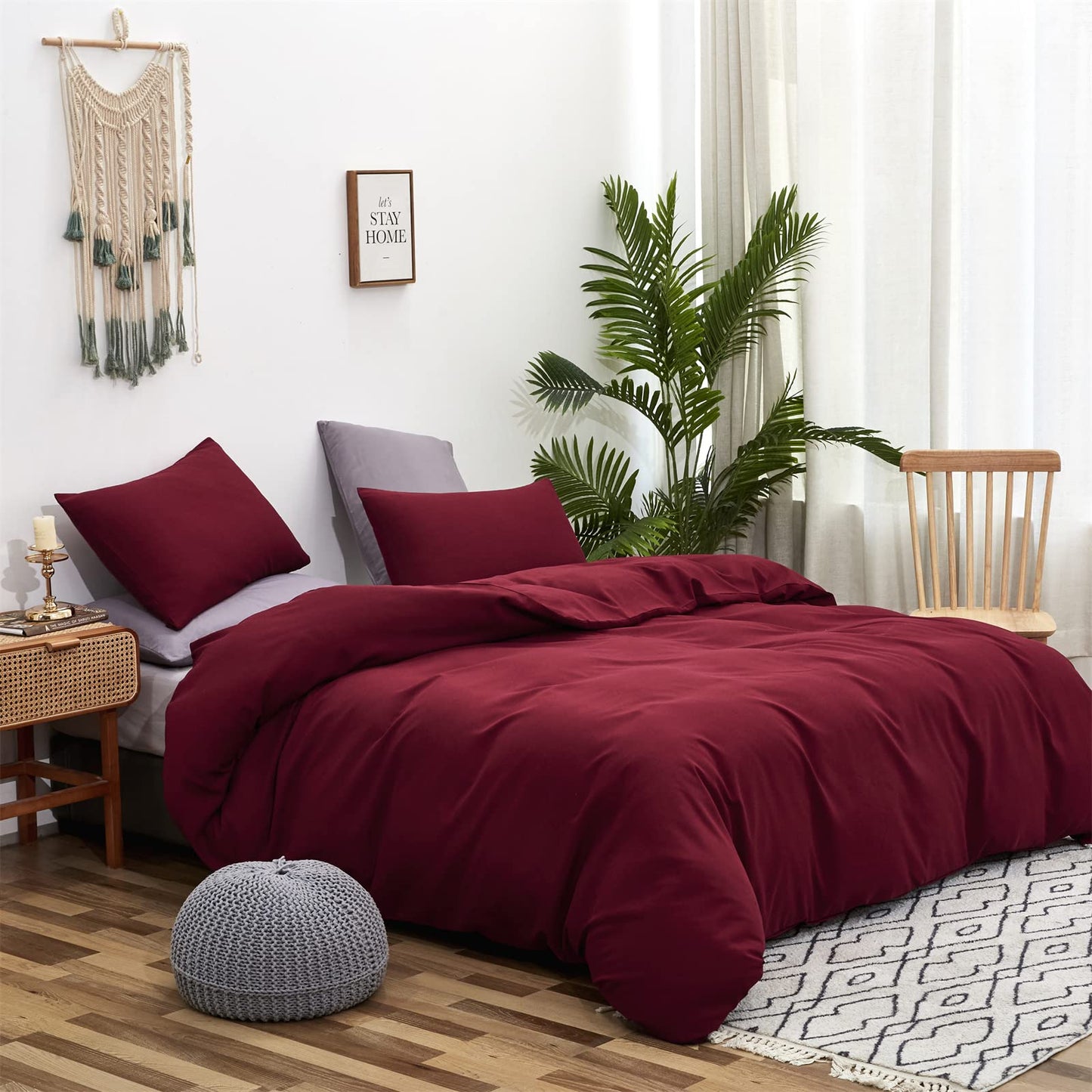 Luxlovery Burgundy Comforter Set Queen Dark Red Bedding Set Women Claret Wine Red Crimson Burgundy Blanket Quilts 3 Piece Claret Bedding Comforter Set
