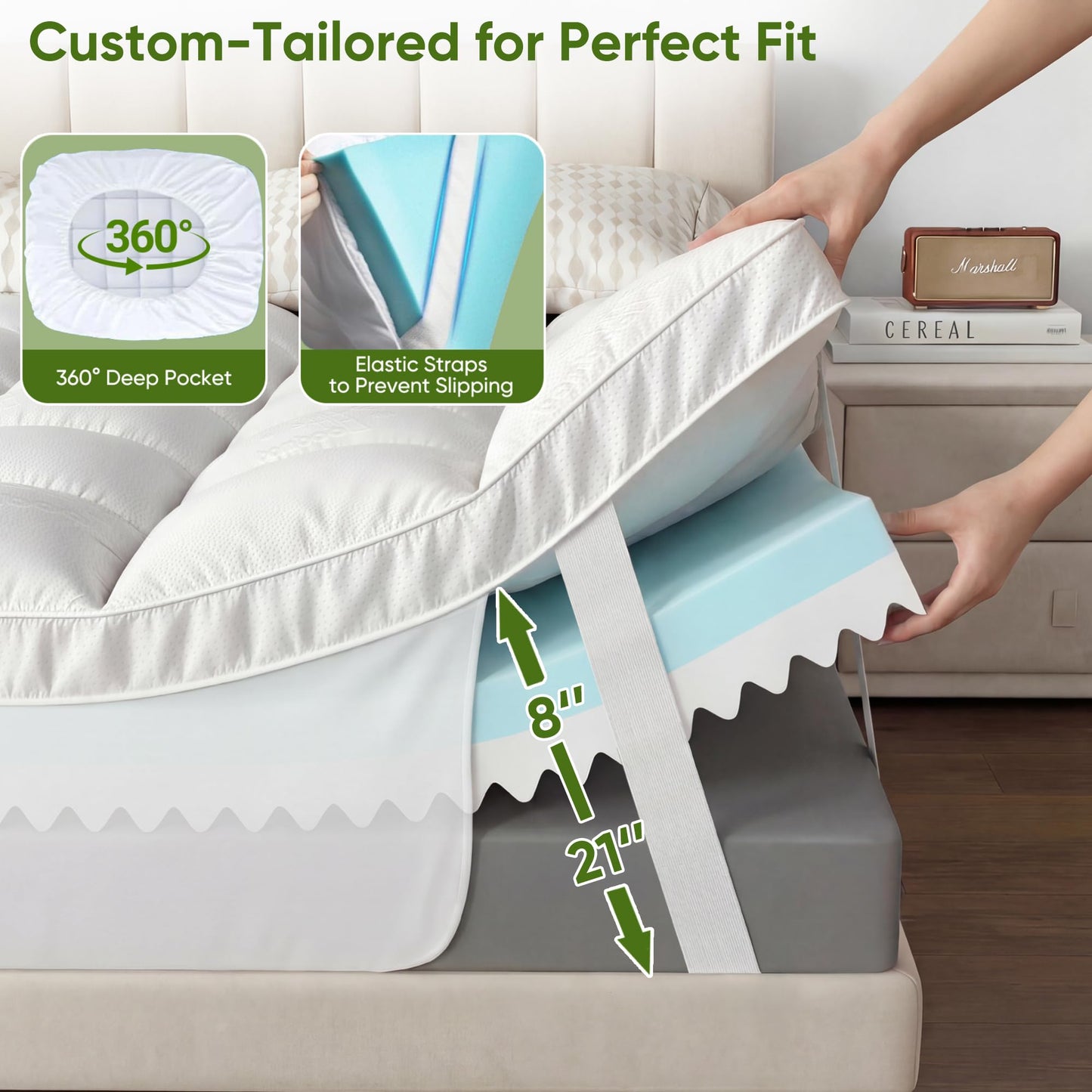 5 Inch Twin Mattress Topper,Memory Foam Mattress Toppers-2.5" Cooling Gel Foam Mattress Pad+2.5" 1500GSM Thick Bamboo Pillow Top with 2X Soft and Supportive for Back Pain Relief,75 * 39 * 5in