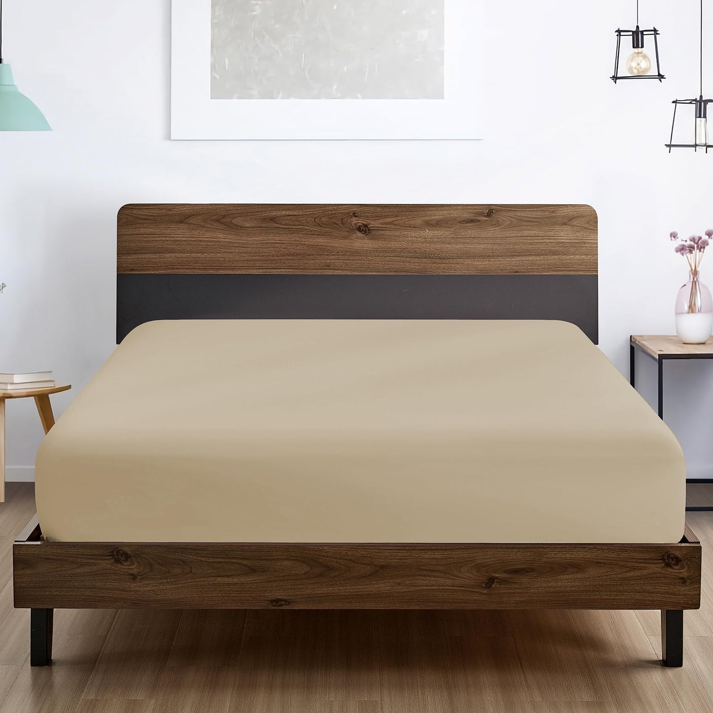 FreshCulture Queen Fitted Sheet - Hotel Quality, Ultra Soft & Breathable Brushed Microfiber, Deep Pocket, Cooling Fitted Sheets for Queen Size Bed (Beige)