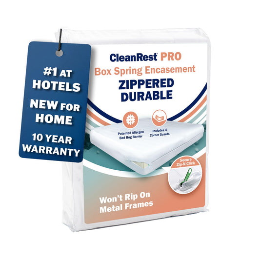 CleanRest PRO Box Spring Encasement - Ultimate Defense Against Allergens, Dust Mites, and More - Water Resistant, MicronOne Allergen Barrier, Zip-N-Click (Full)