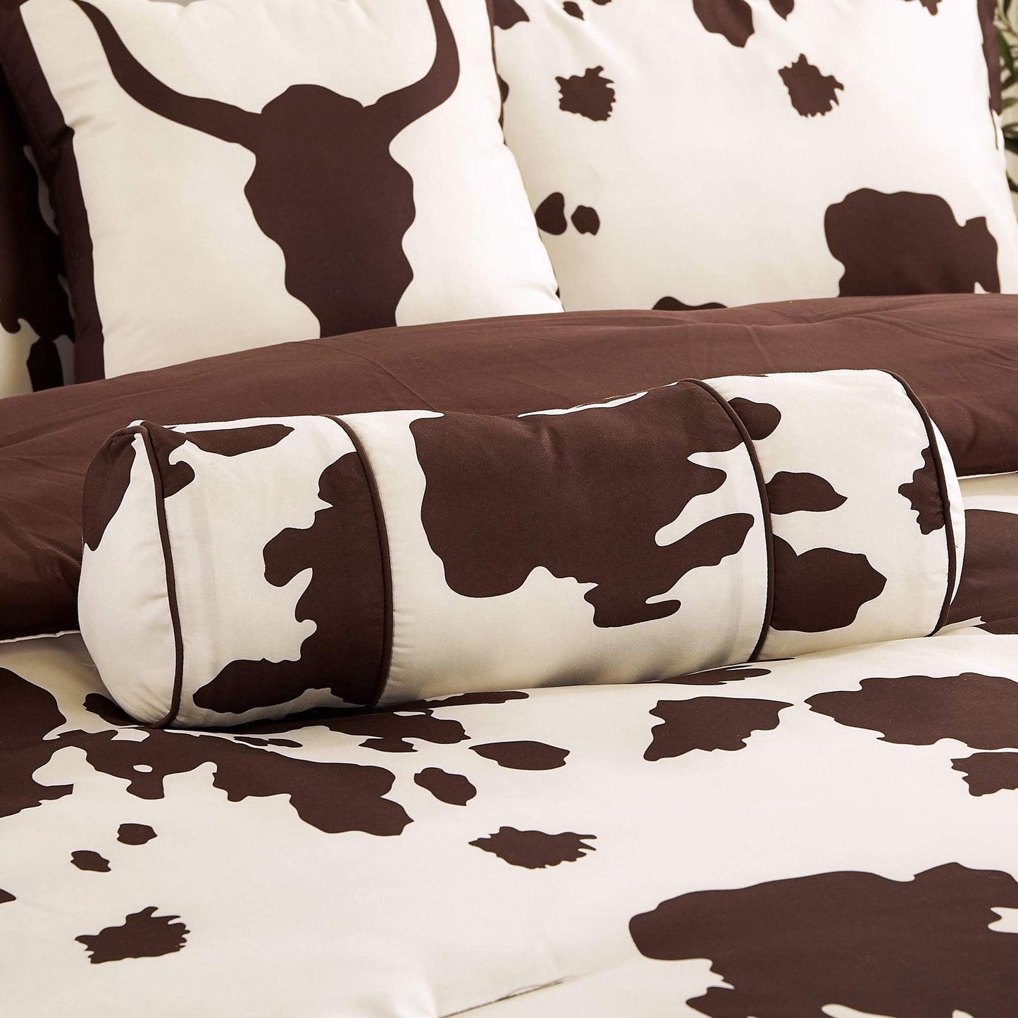 Artistic Home Textiles 6-Piece Cow Print Comforter Set, Western Farmhouse Bedding Set, Brown & Cream Microfiber Bed in a Bag with Decorative Pillows (Cowboy 6pcs, King